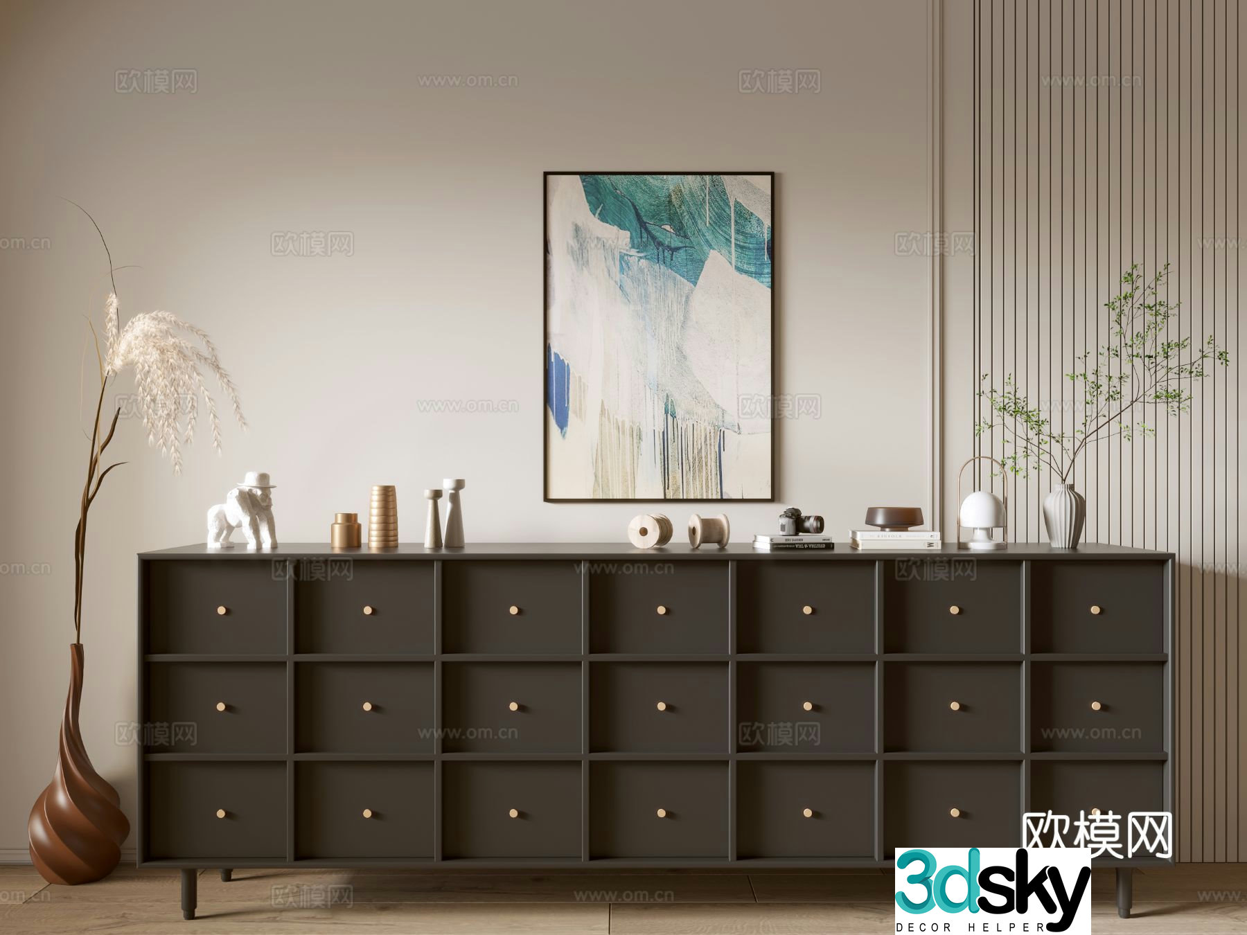 Modern black cabinet chest of drawers treasure chest 3d model