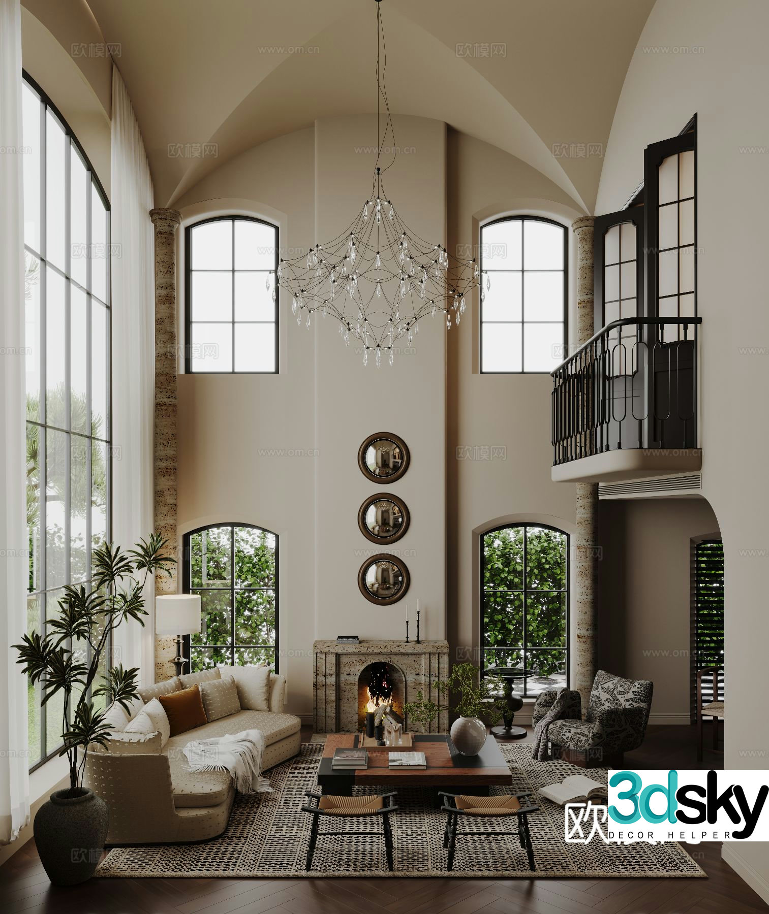French villa lobby 3d model