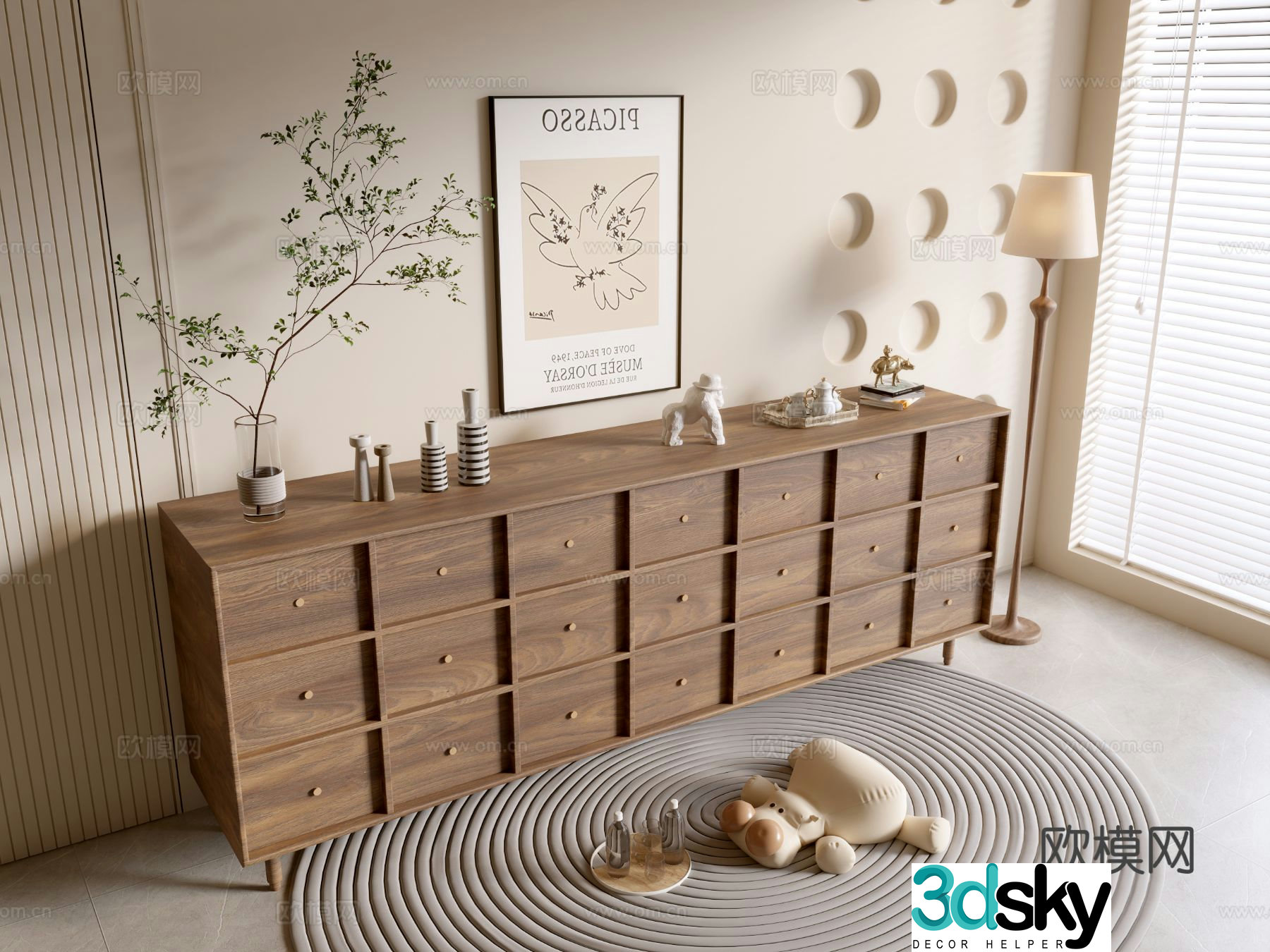 Log style wood grain cabinet minimalist style chest 3d model
