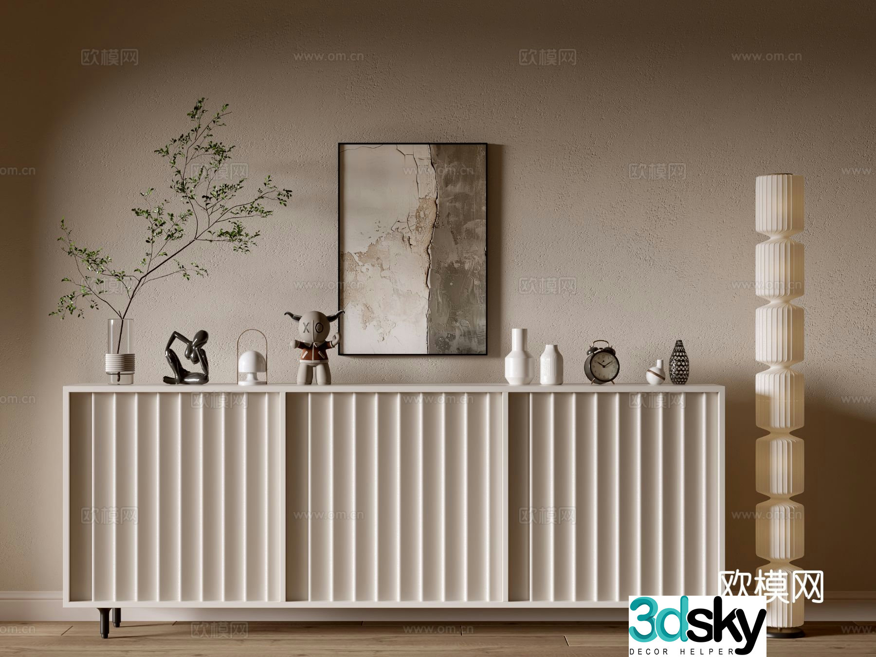 Cream style low cabinet entrance cabinet 3D model