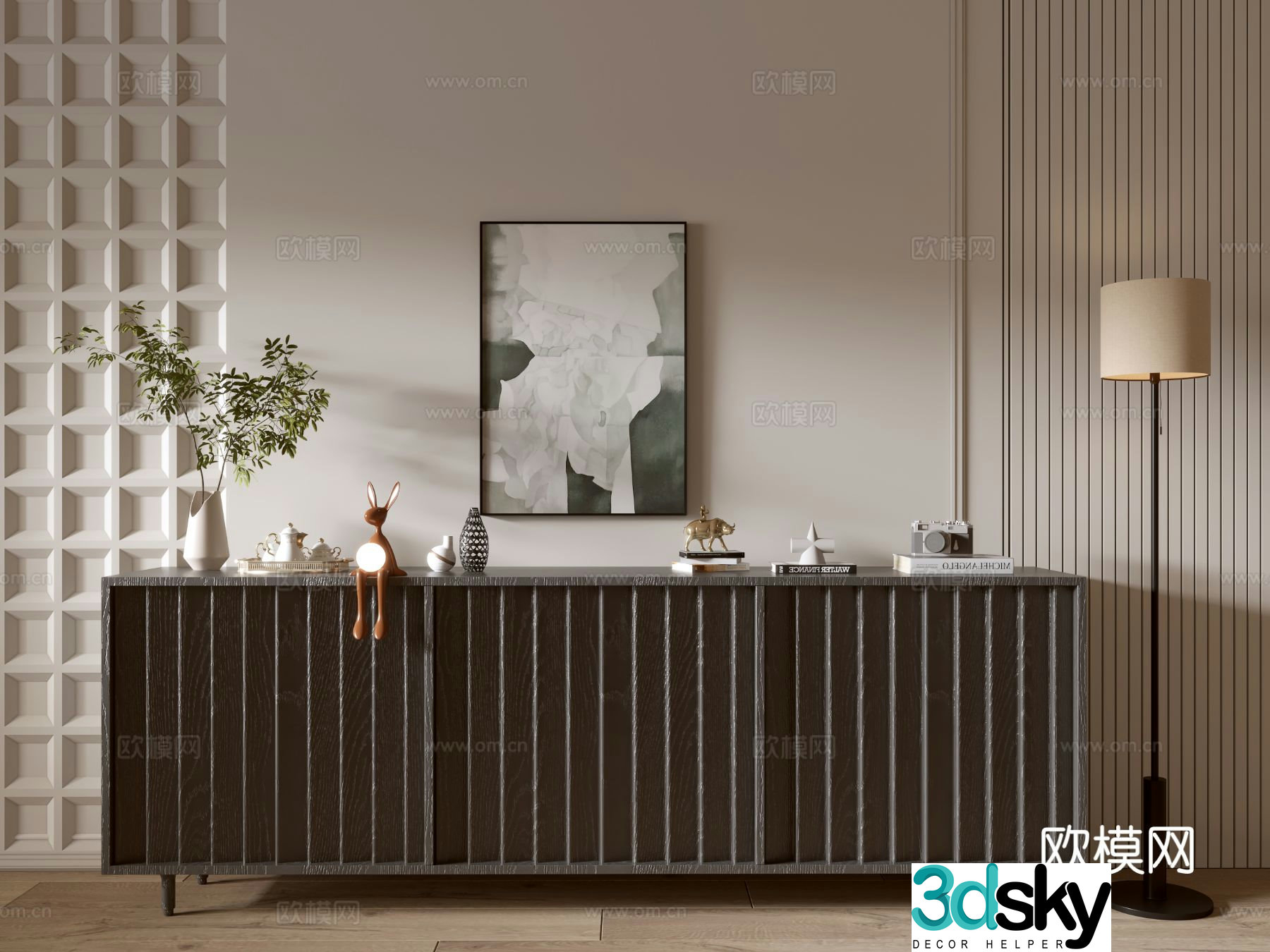 Modern black entryway cabinet 3d model