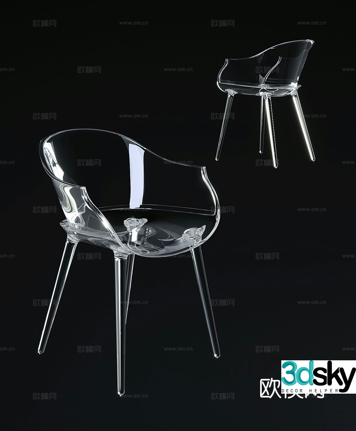 Modern acrylic chair single chair 3d model