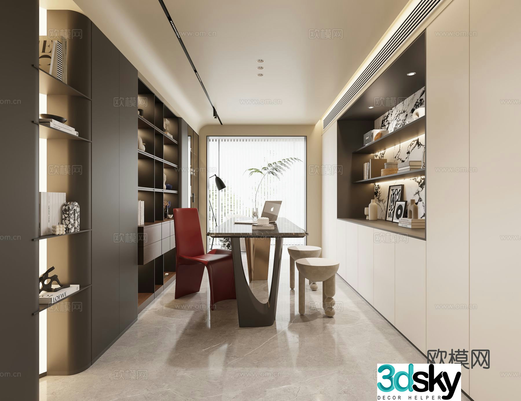 Modern study room 3d model
