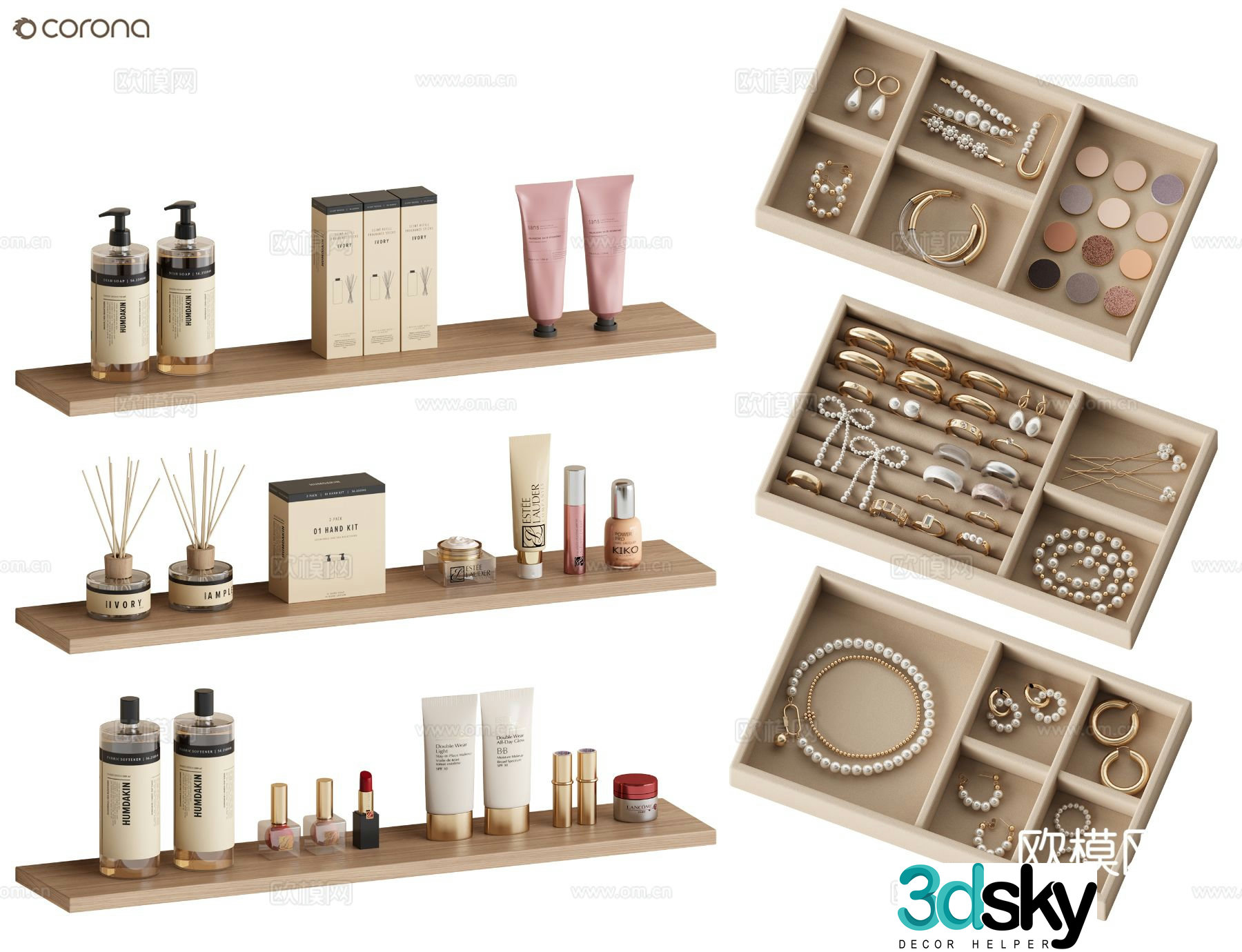 Modern cosmetics skin care products jewelry 3d model