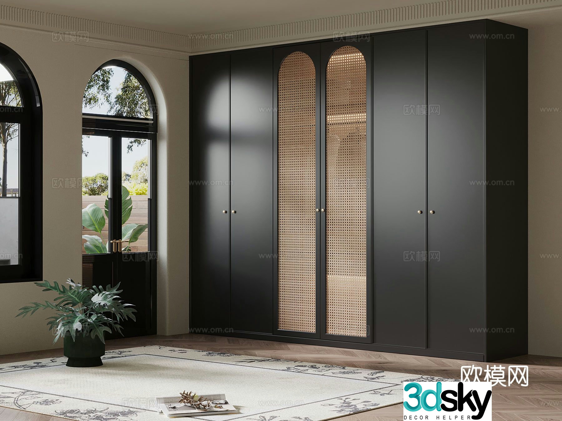 French black wardrobe rattan wardrobe 3d model