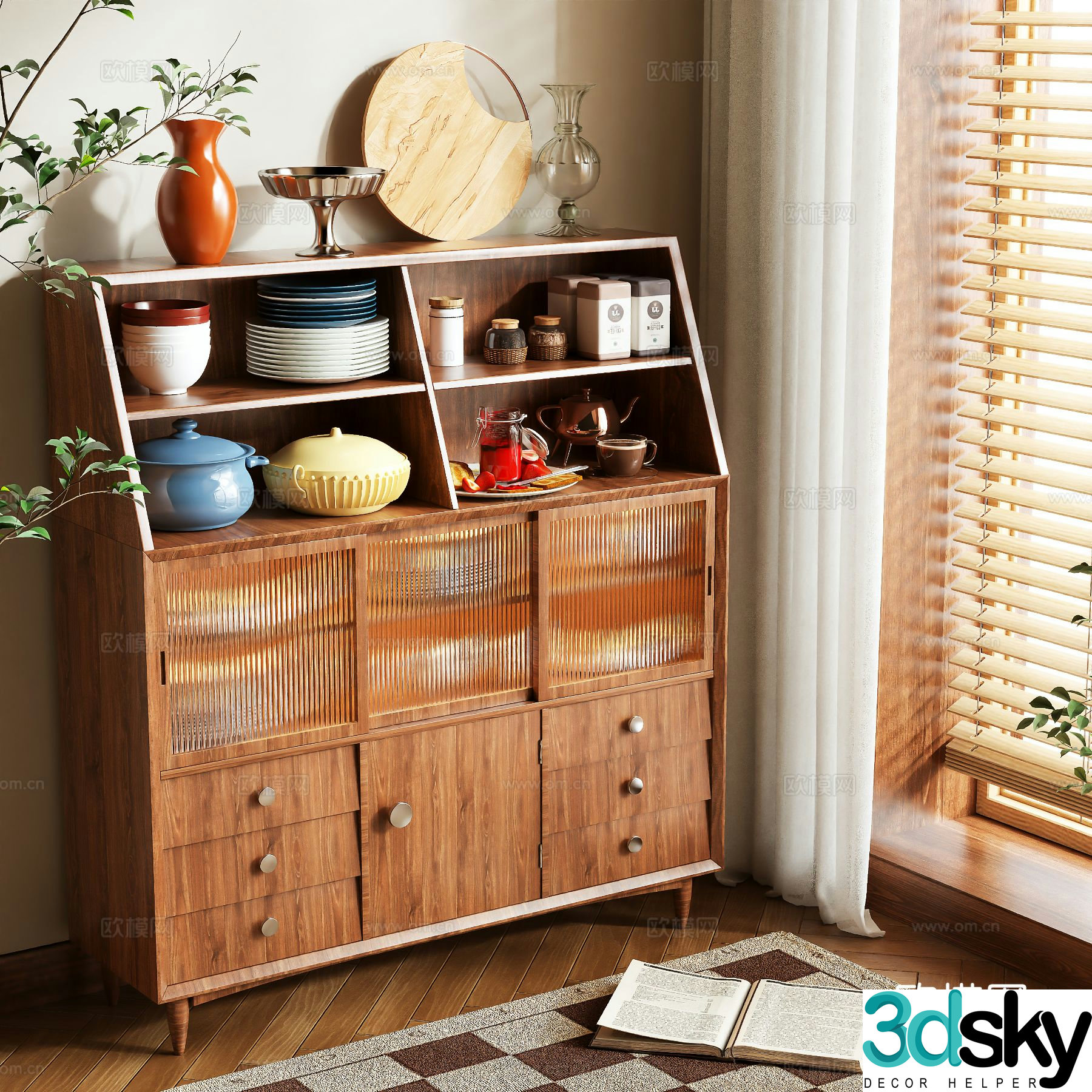 3D model of log style sideboard