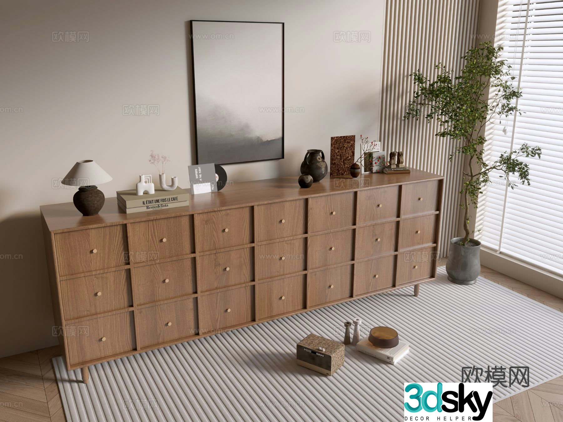 Log style wood grain cabinet chest of drawers chest of drawers 3D model