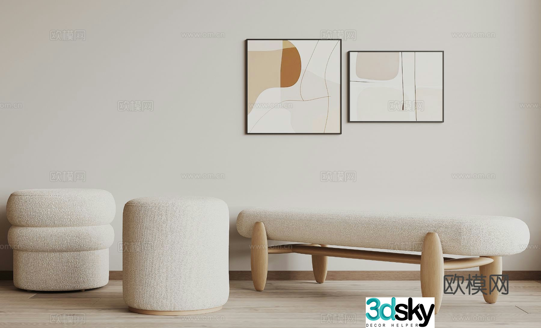 Stool Sofa Stool Round Stool Shoe Changing Stool 3D Model