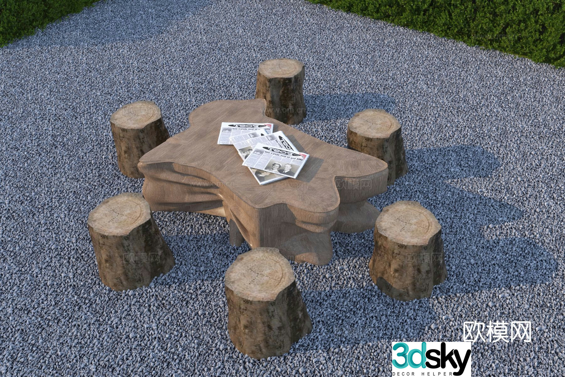 New Chinese style ecological wooden tables and chairs outdoor tables and chairs 3D model