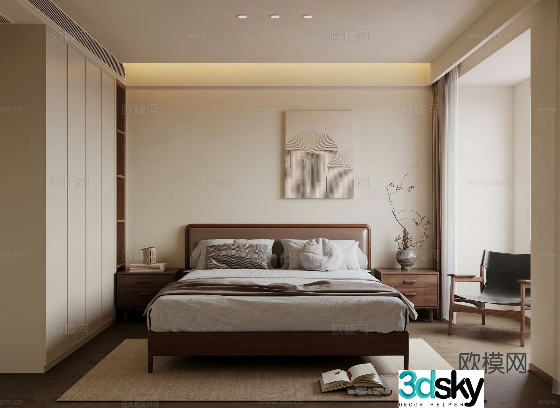 Medieval style bedroom without main light 3D model of master bedroom