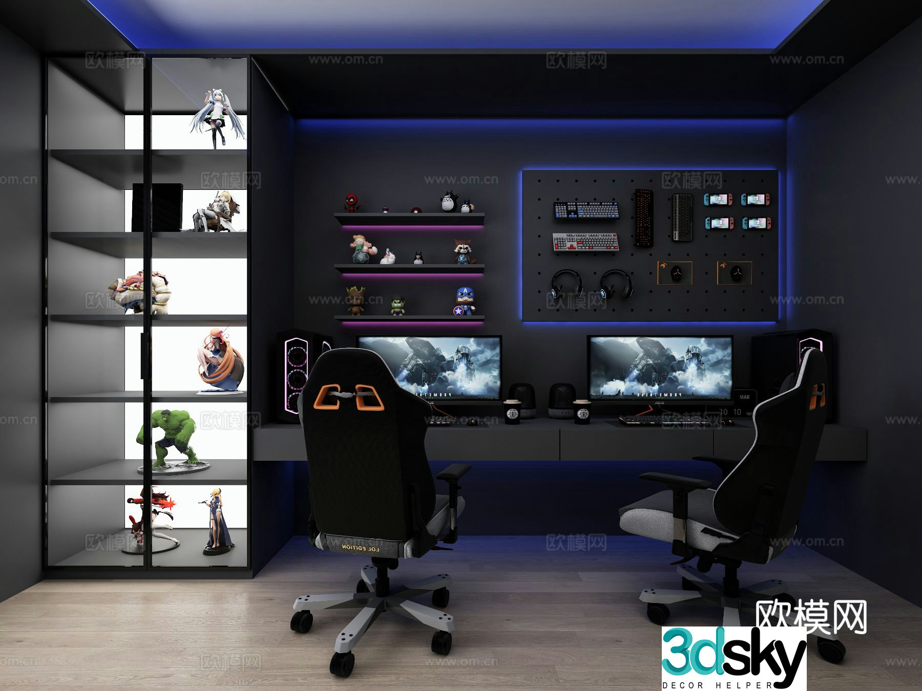 Dark style gaming room 3D model