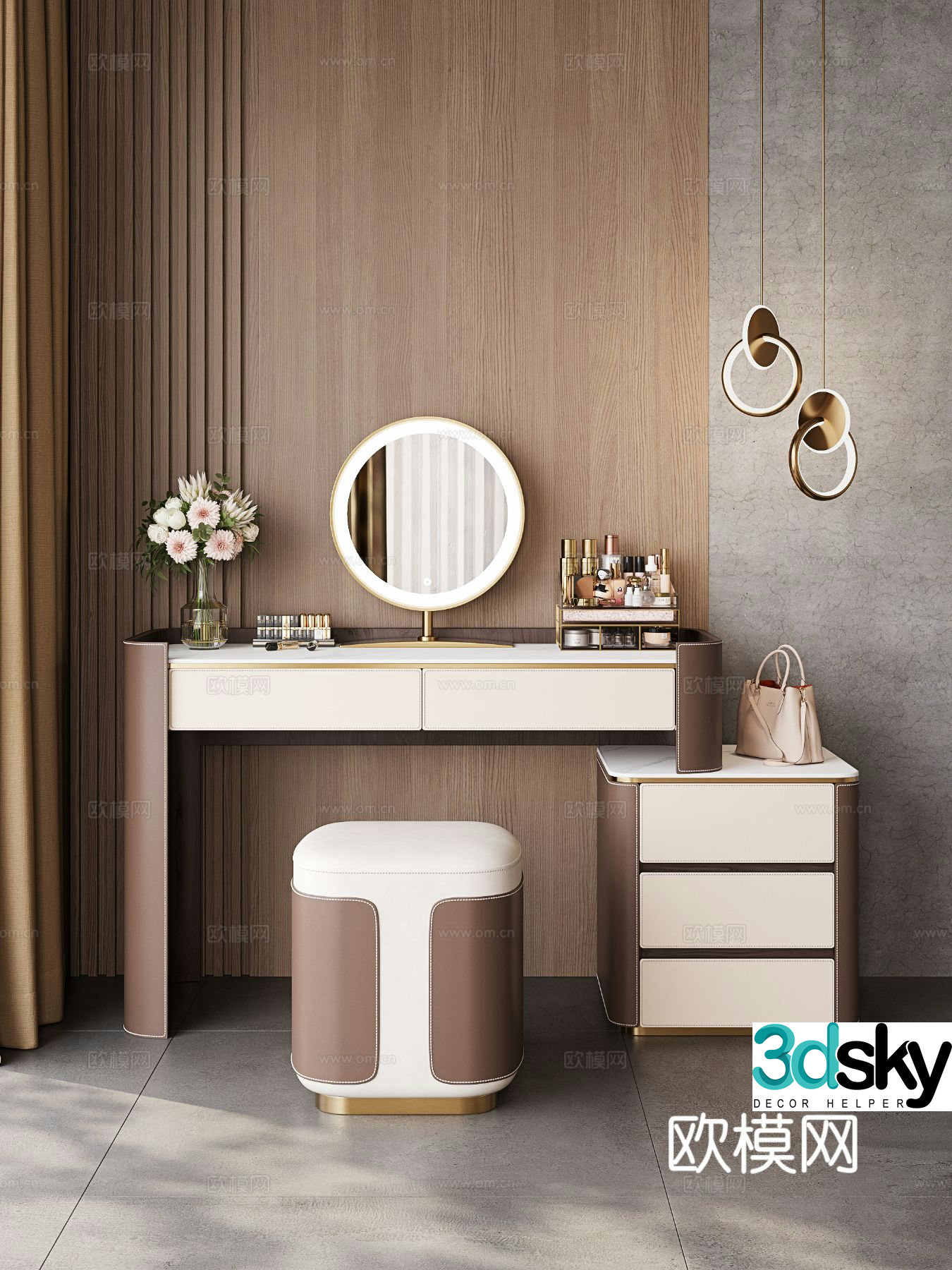 Light luxury dressing table makeup table 3d model