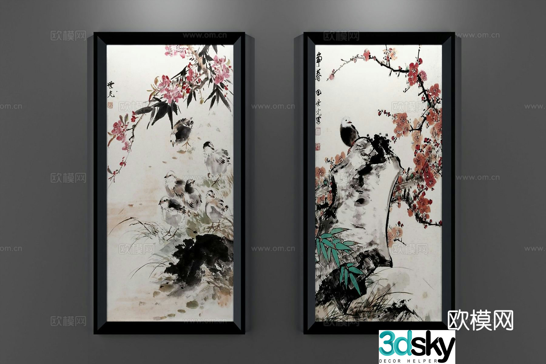 New Chinese style decorative painting ink painting hanging painting 3D model