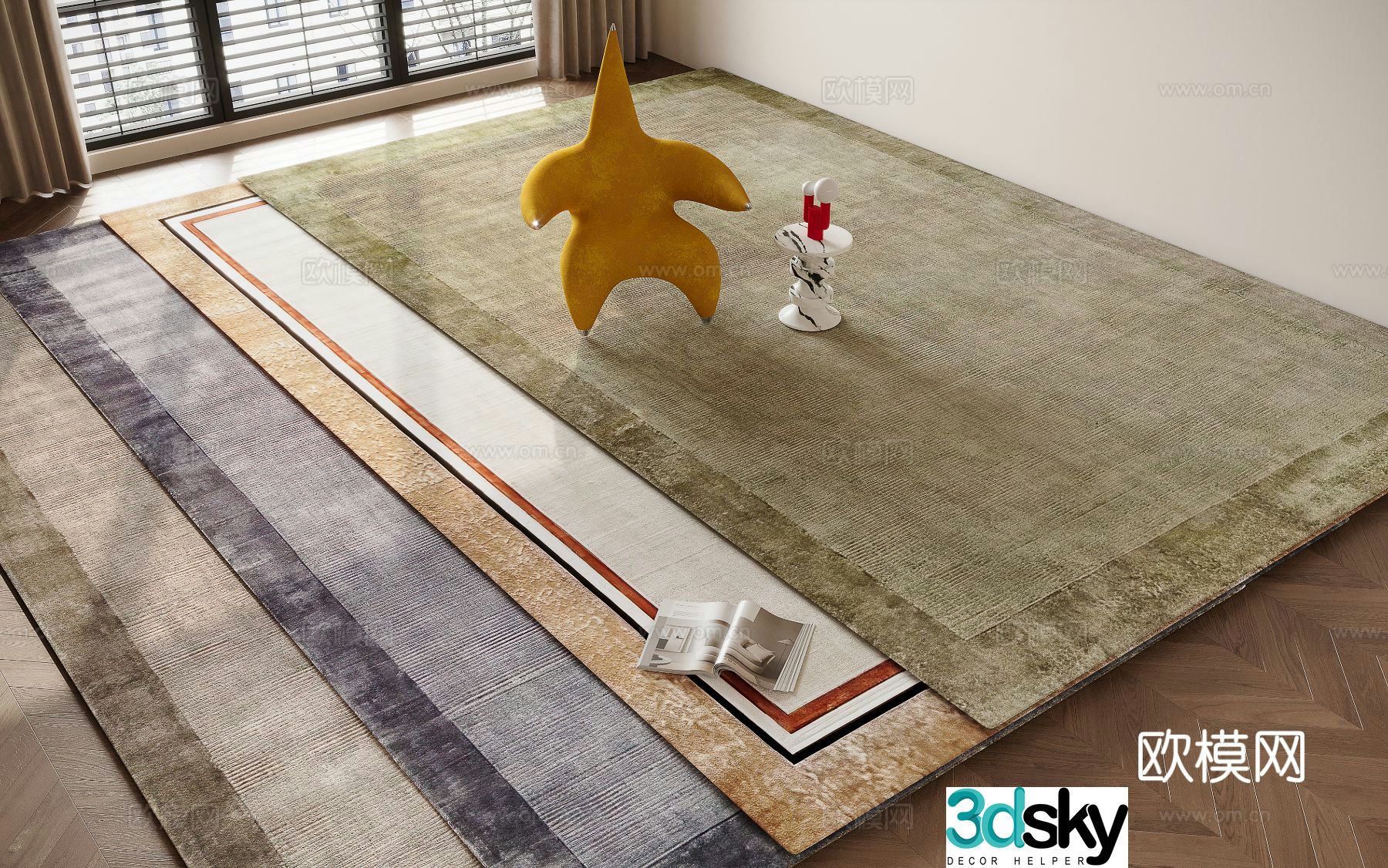 Modern minimalist carpet plain carpet 3d model