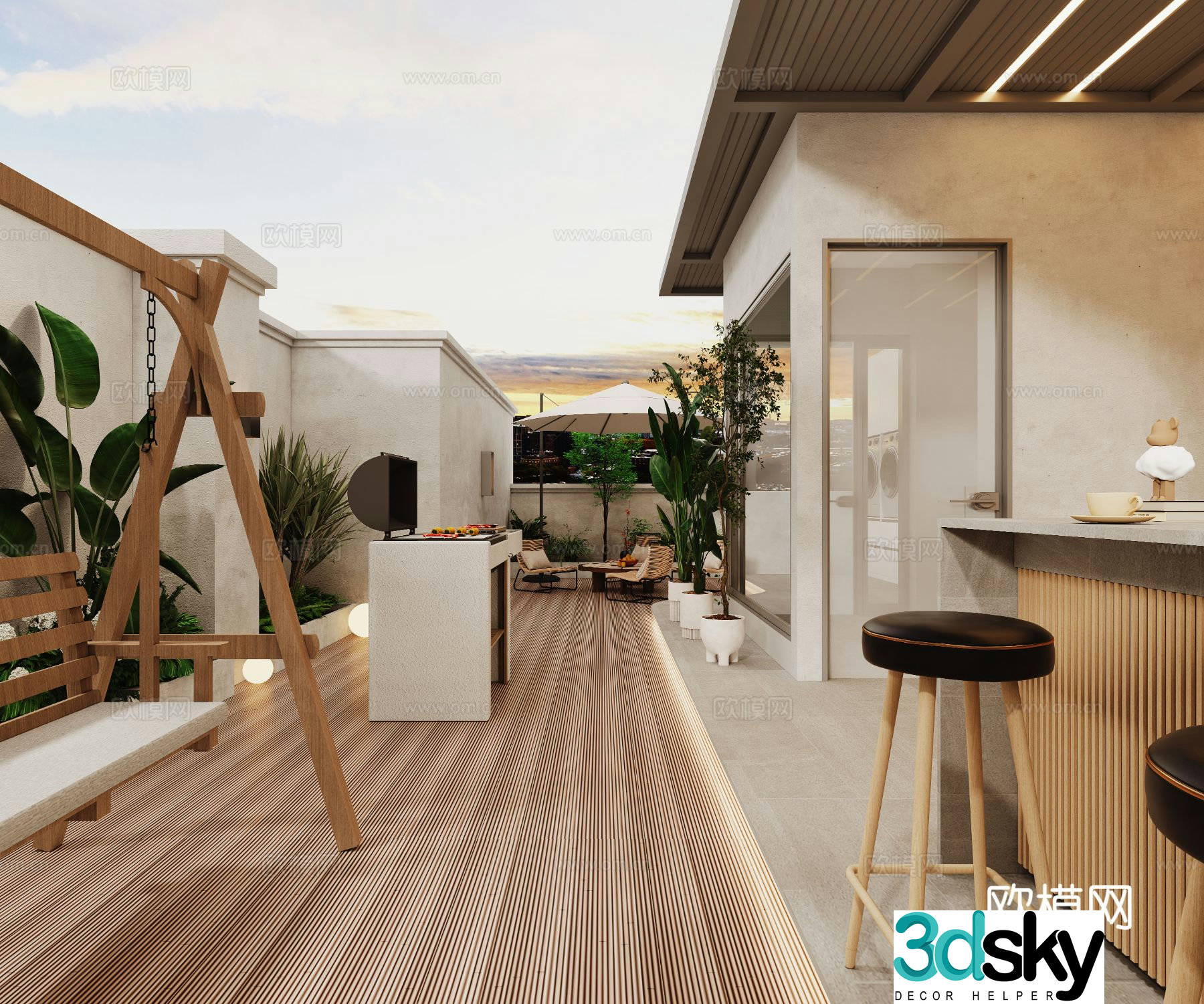 Modern courtyard landscape terrace 3d model