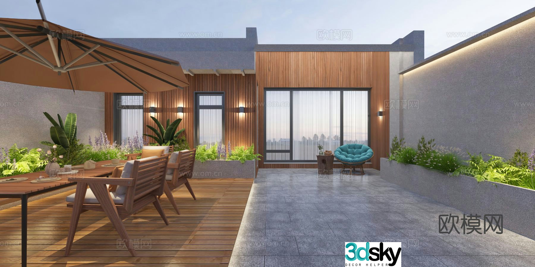 modern roof garden courtyard landscape 3d model