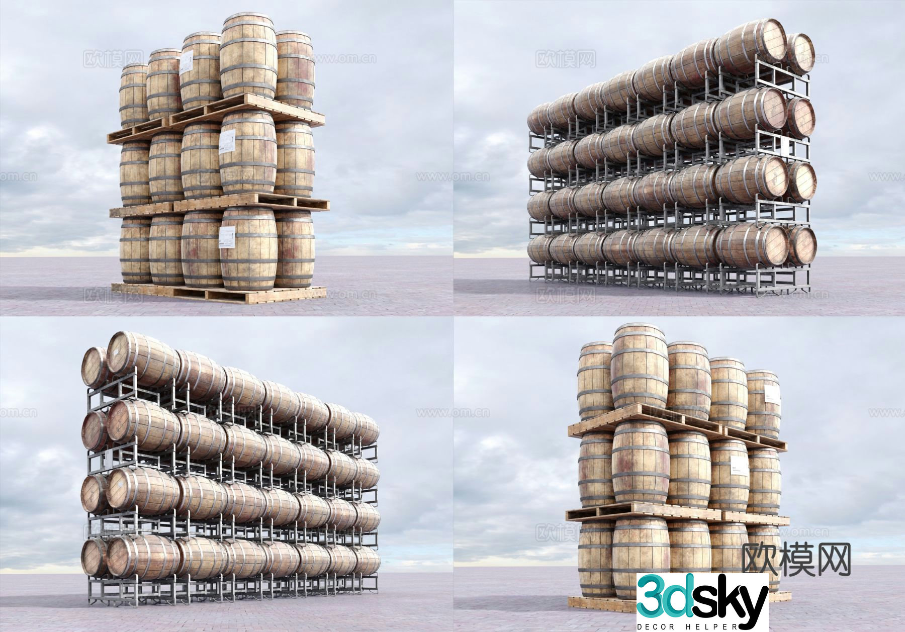 Cargo Shelves Wine Barrels Warehouse Shelves Storage Racks 3D Model