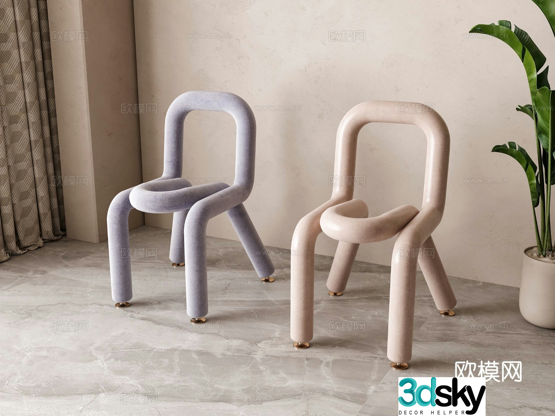 Modern steel tube chair leisure chair 3d model