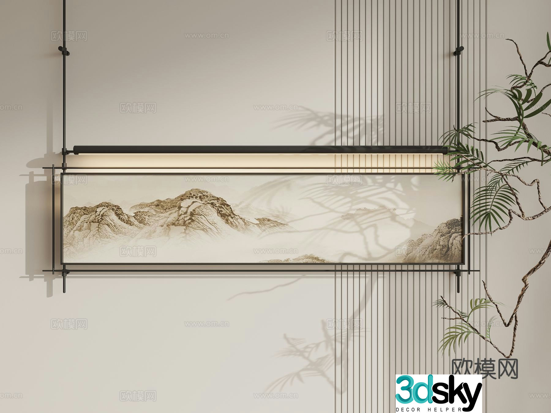 New Chinese style decorative painting landscape painting hanging painting 3D model