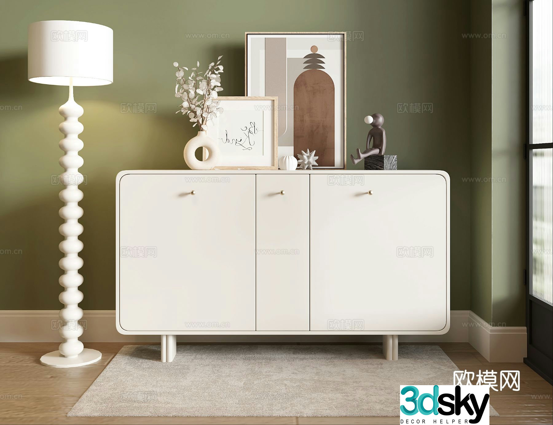 Cream style entrance cabinet side cabinet 3D model