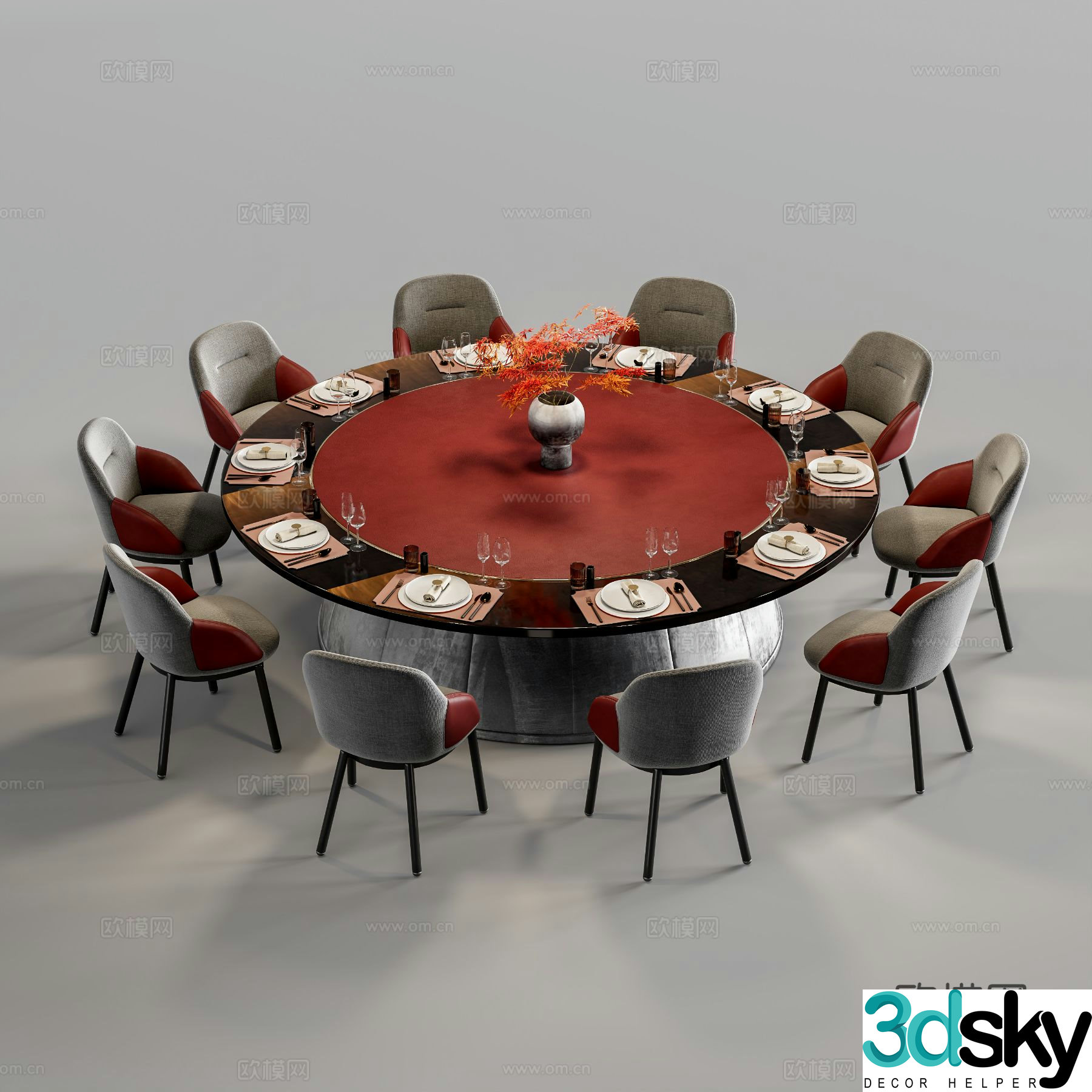 New Chinese style dining table and chairs round dining table 3d model