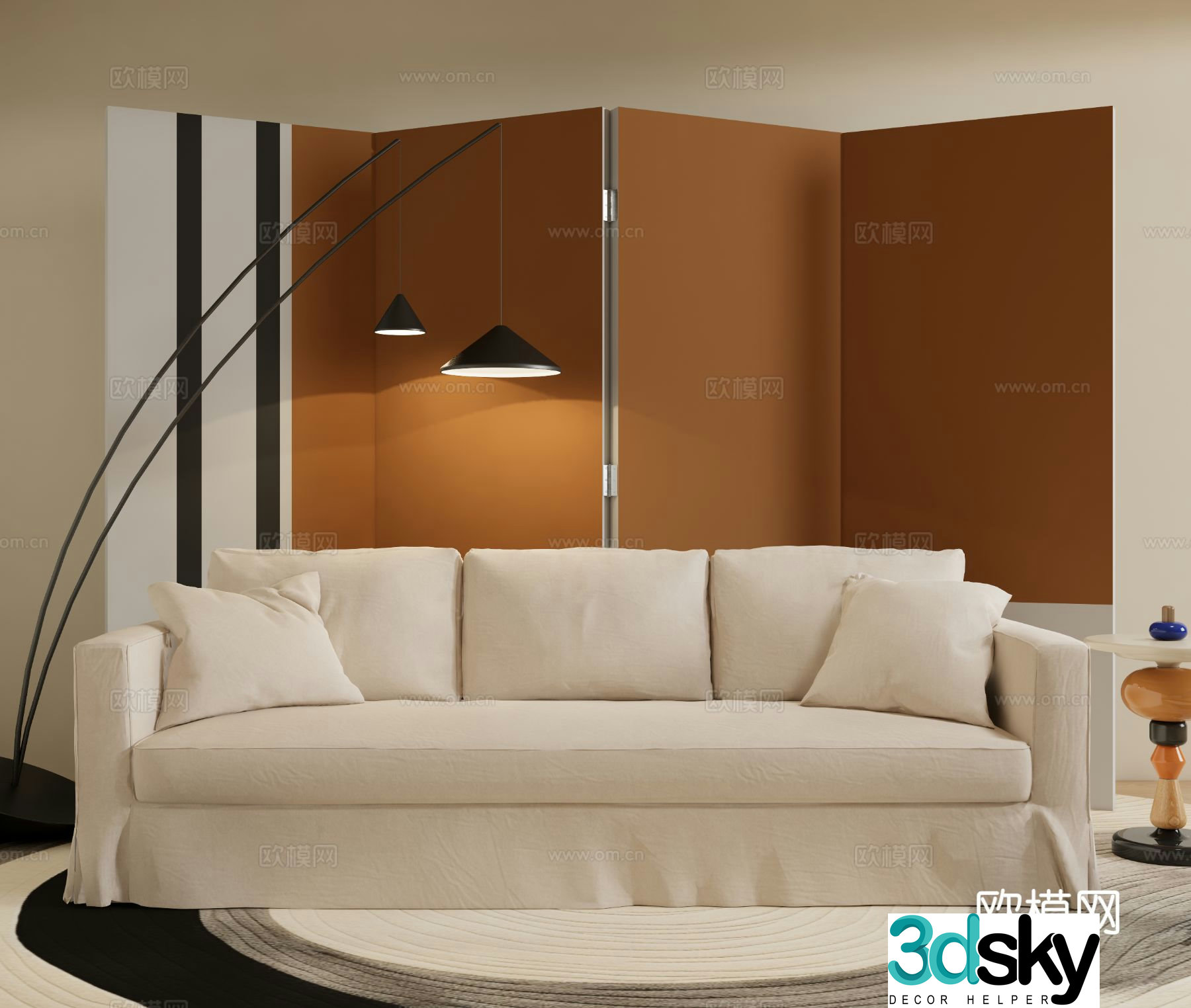 Modern multi-person sofa fabric sofa living room sofa 3d model