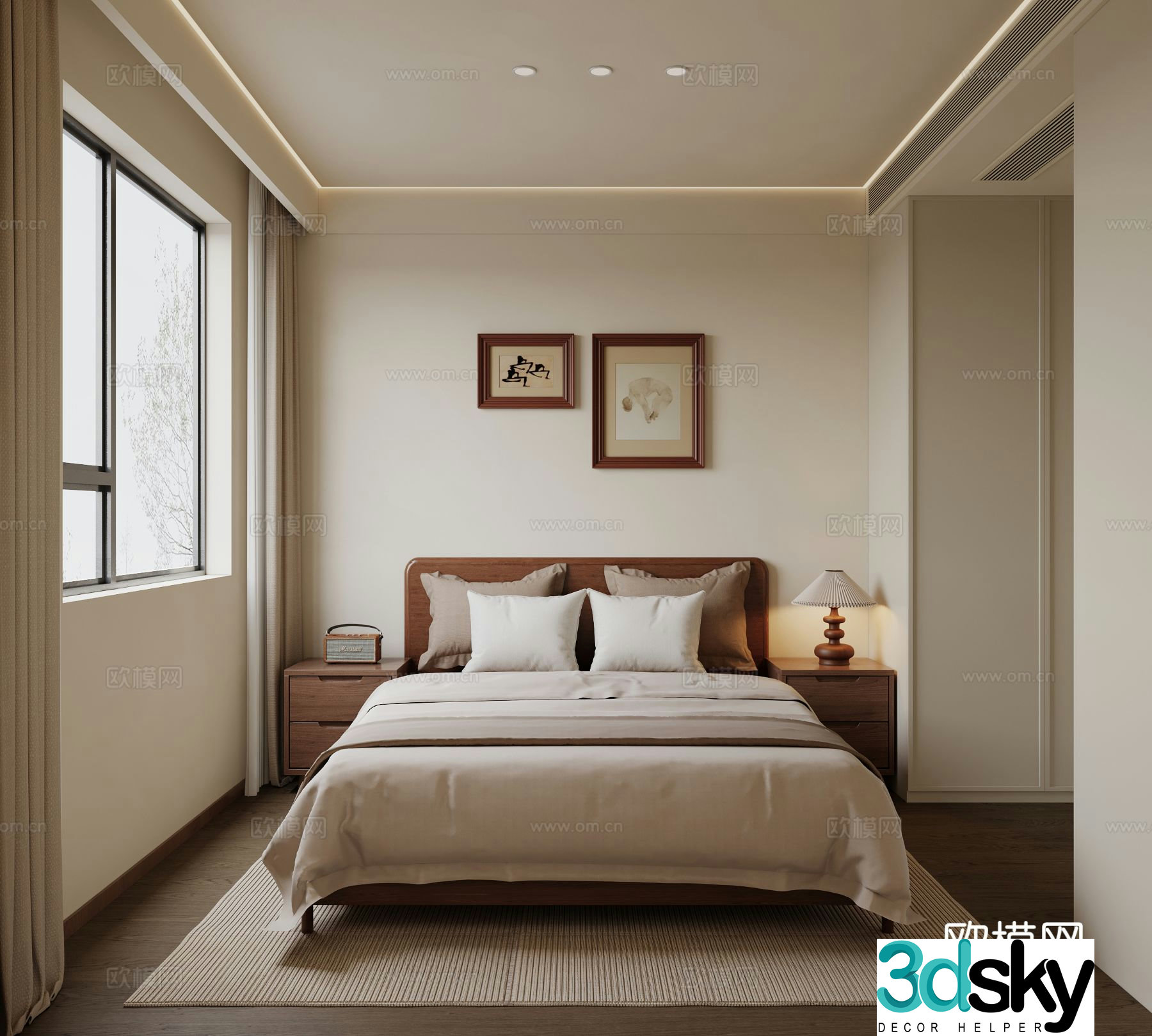 Medieval style bedroom without main light 3D model of master bedroom