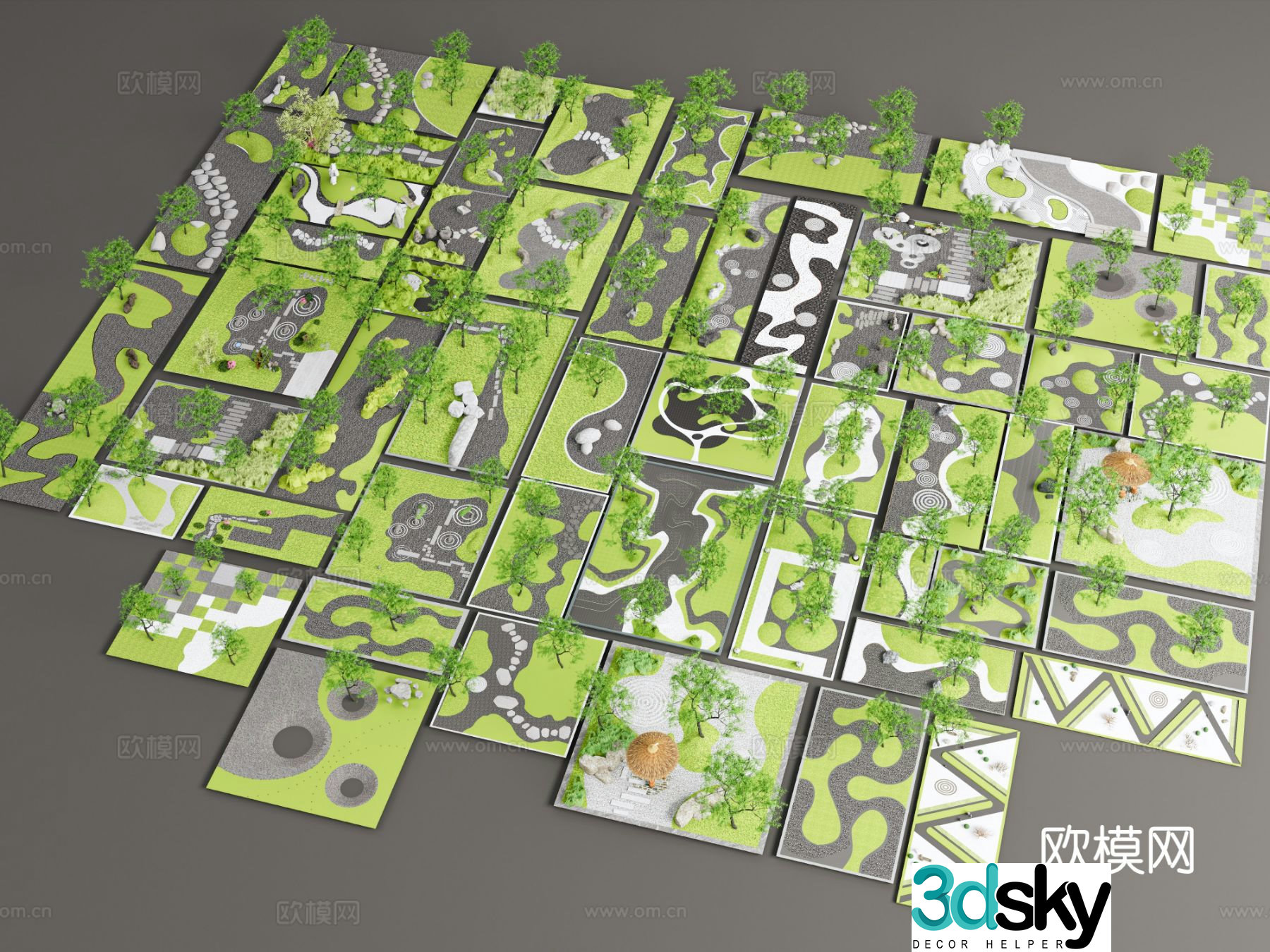 Modern dry landscape micro terrain green island courtyard sketch 3D model