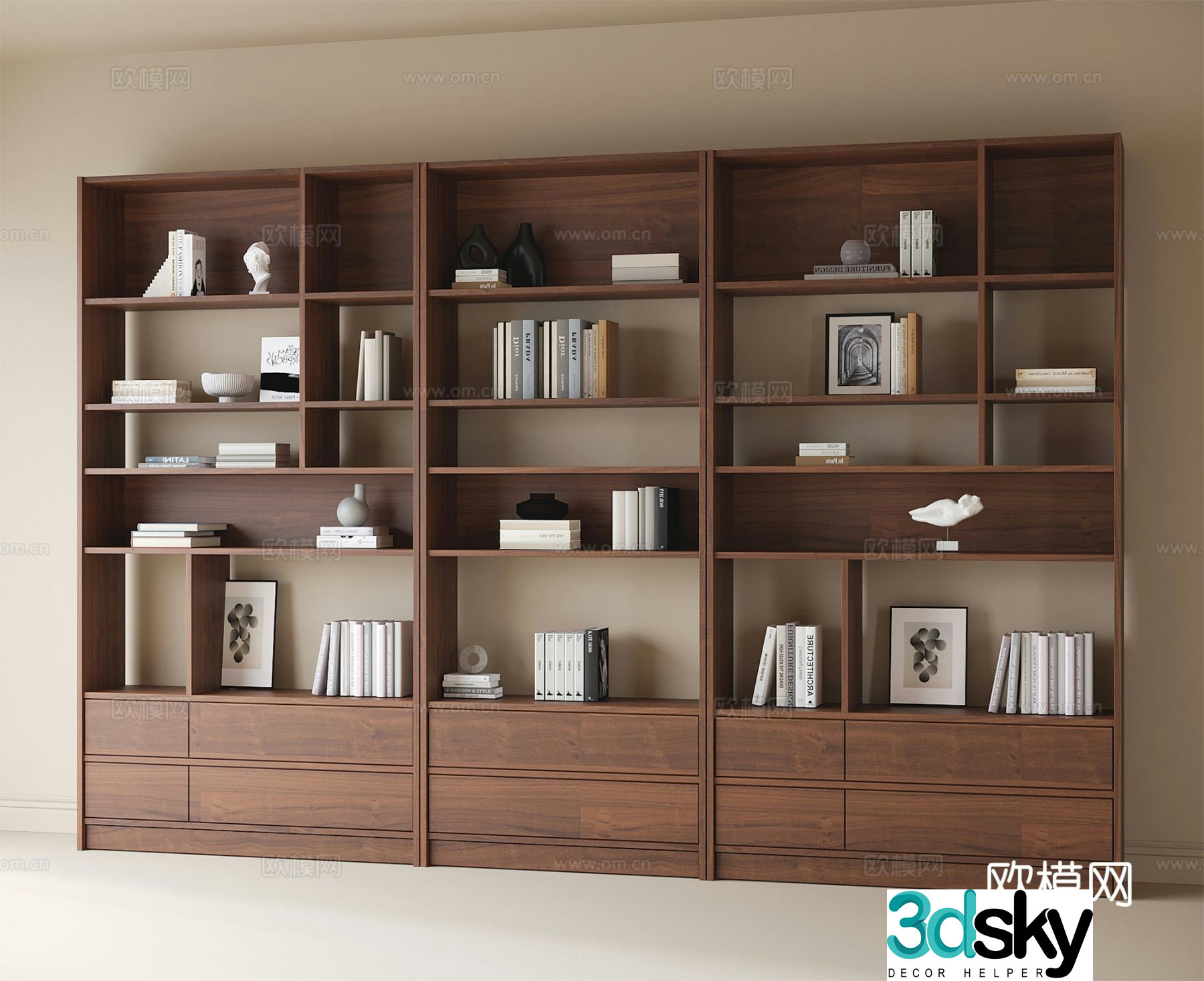 Modern open bookcase storage shelf bookshelf 3d model