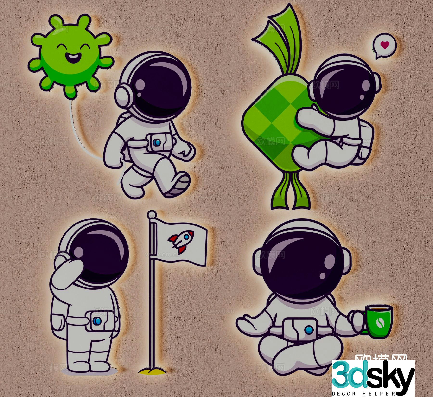Astronaut wall lamp cartoon lamp 3d model