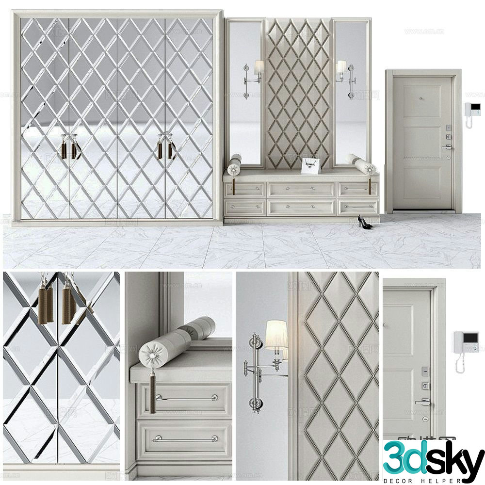 European style shoe cabinet short shoe cabinet 3d model