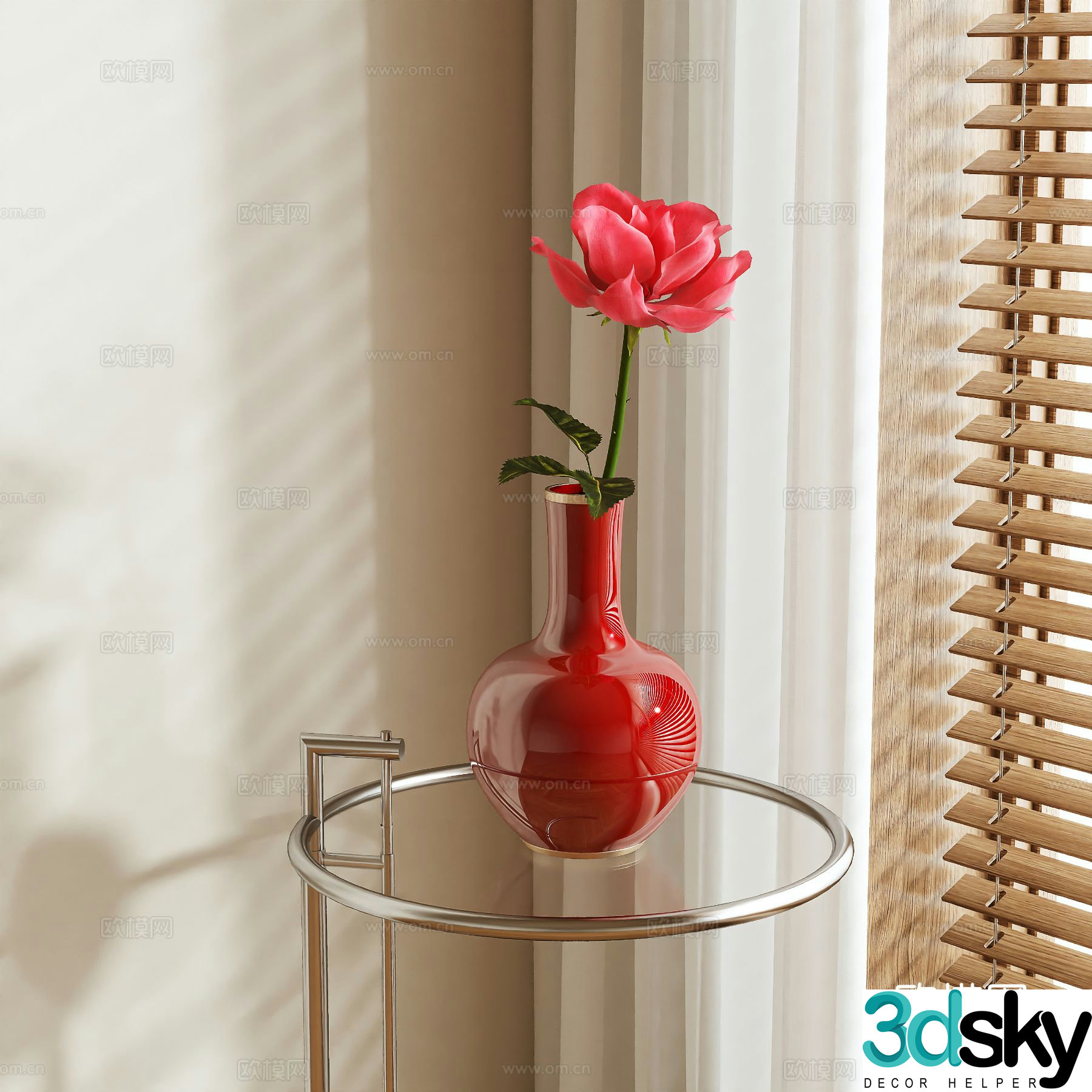red vase flowers 3d model