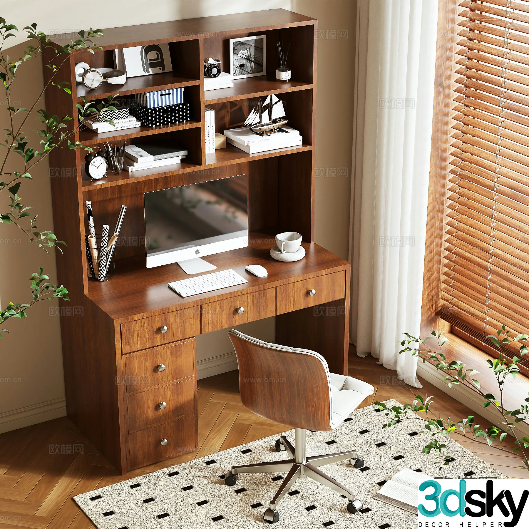 Medieval style desk writing desk bookcase 3d model
