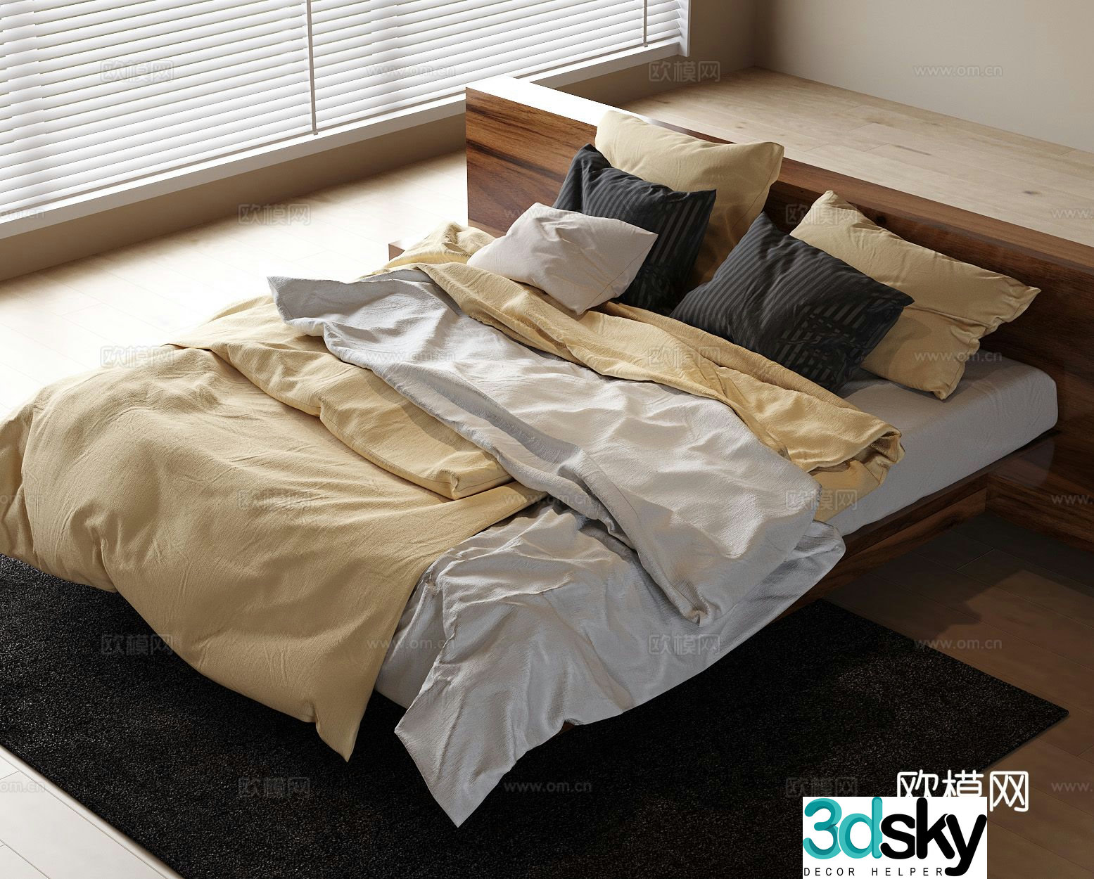 Modern double bed suspended bed 3d model