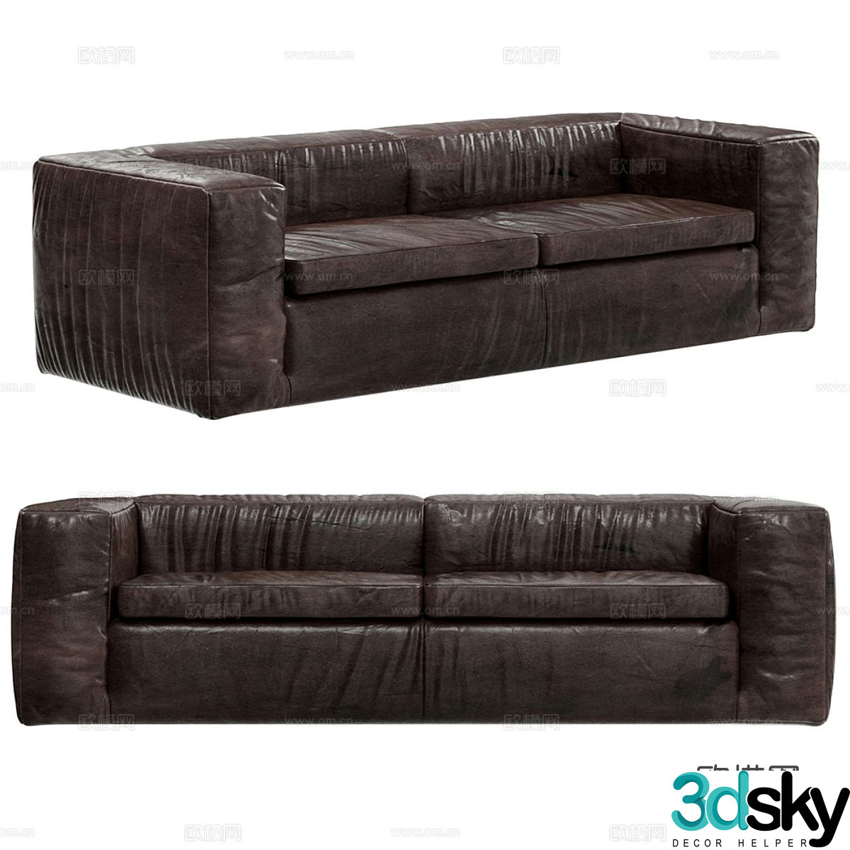 Double sofa leather sofa 3d model