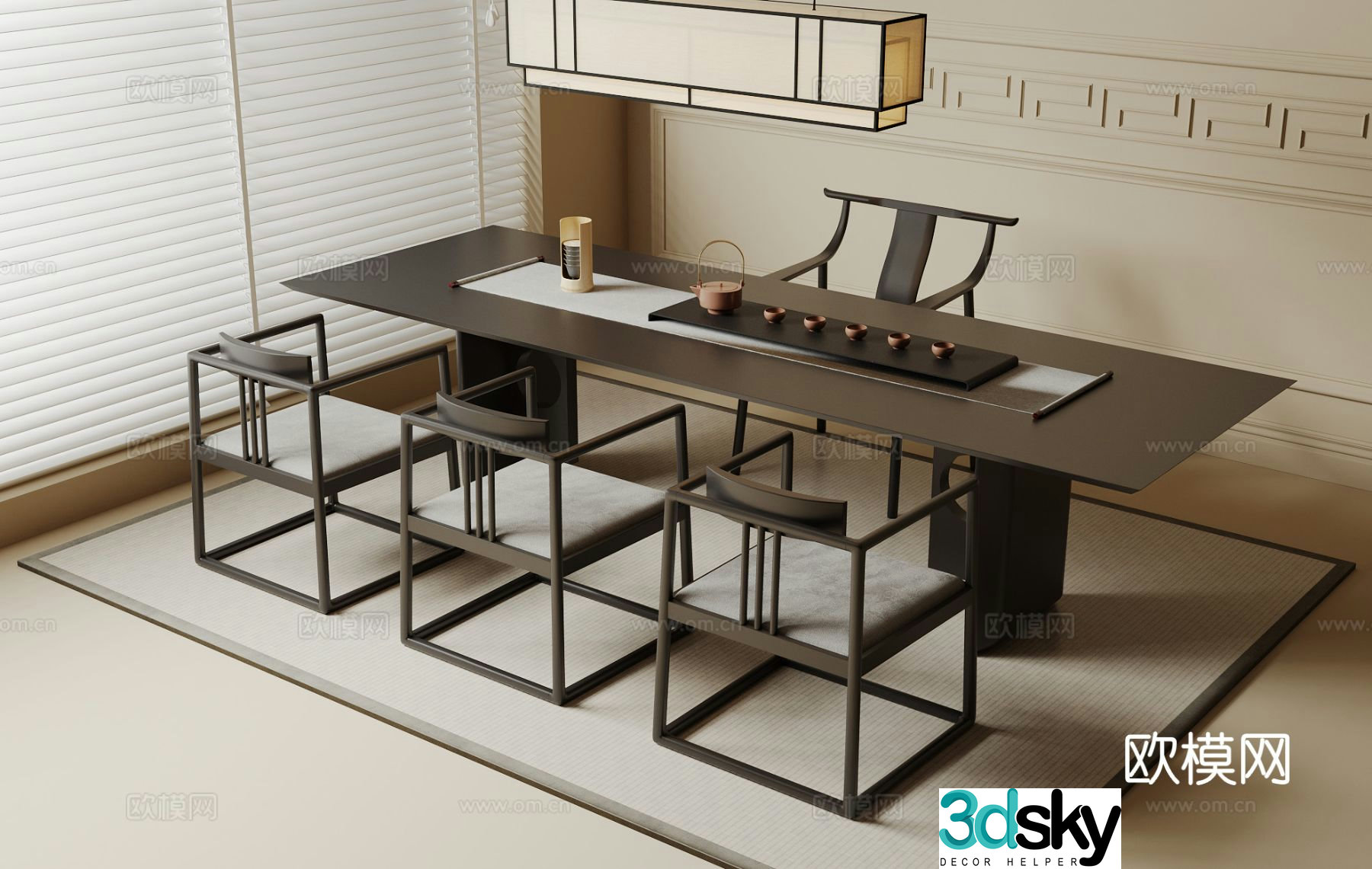 New Chinese tea table and chairs 3d model