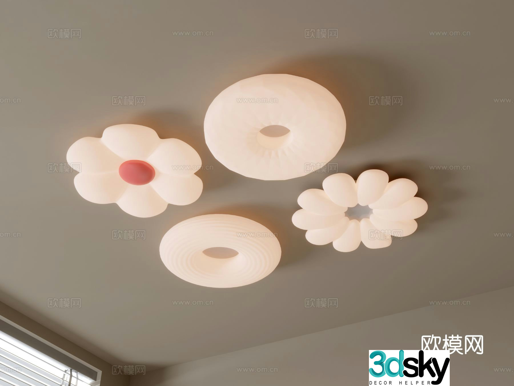 Cream style ceiling lamp bedroom lamp 3d model