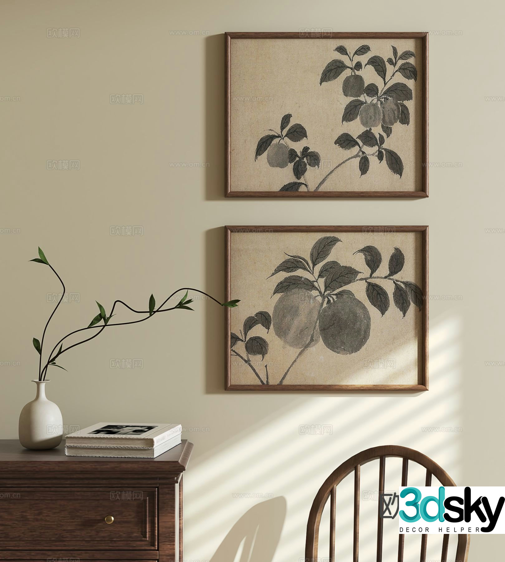 Medieval style botanical painting decorative painting 3d model