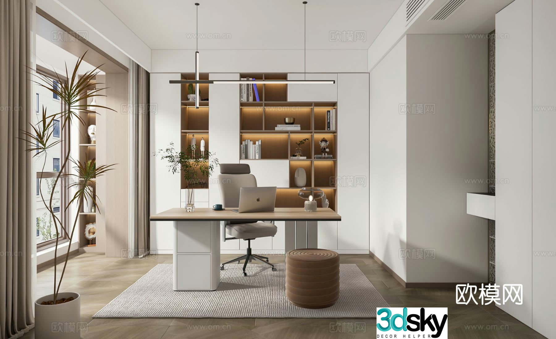 Modern study room 3d model