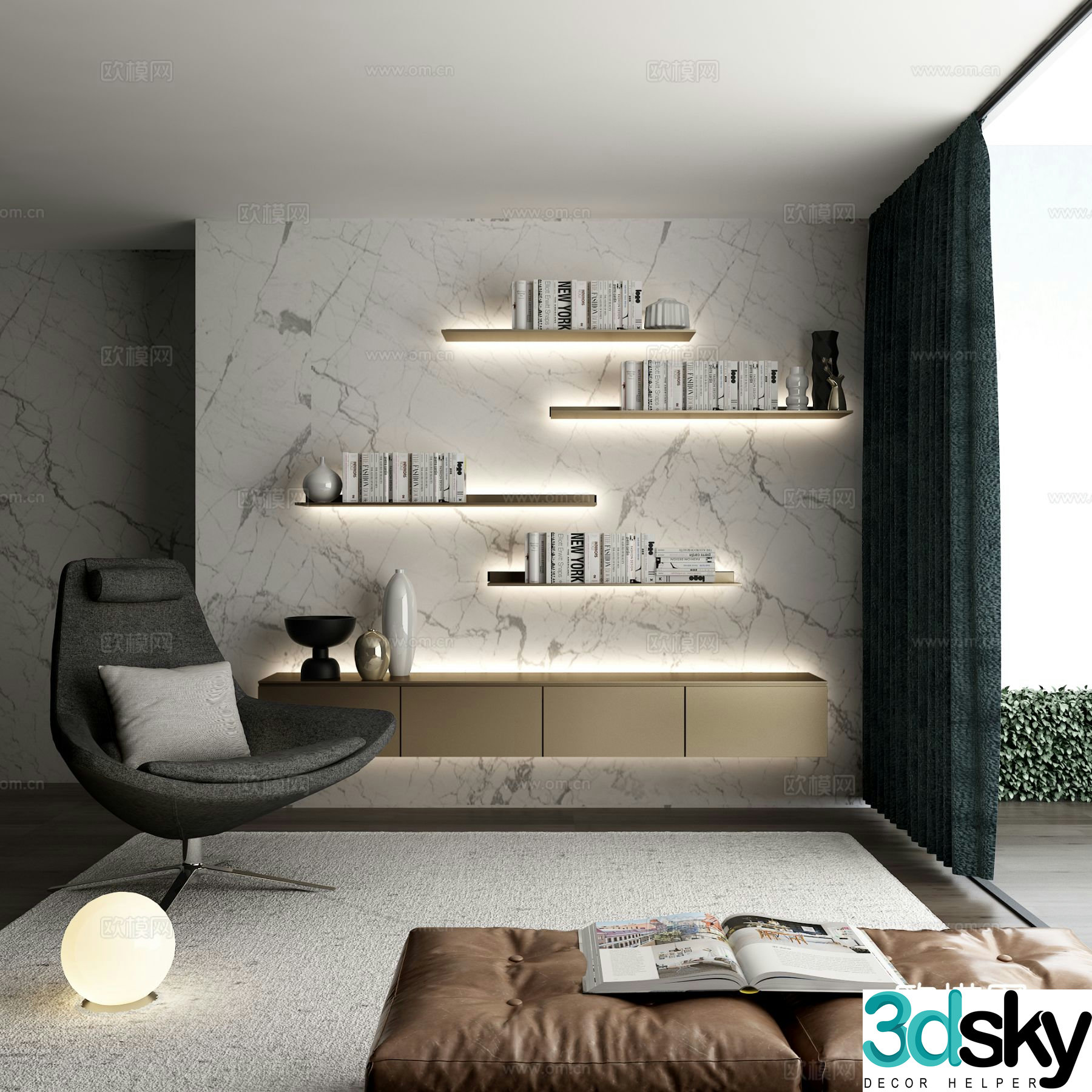 Modern bookcase wall cabinet 3d model