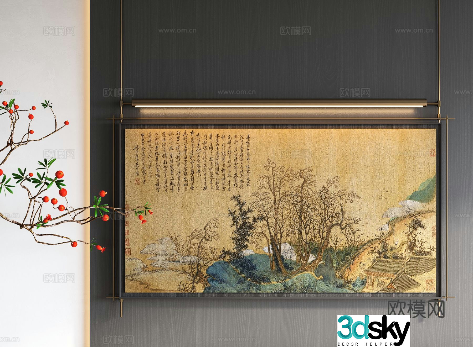 New Chinese style decorative painting landscape painting hanging painting 3D model