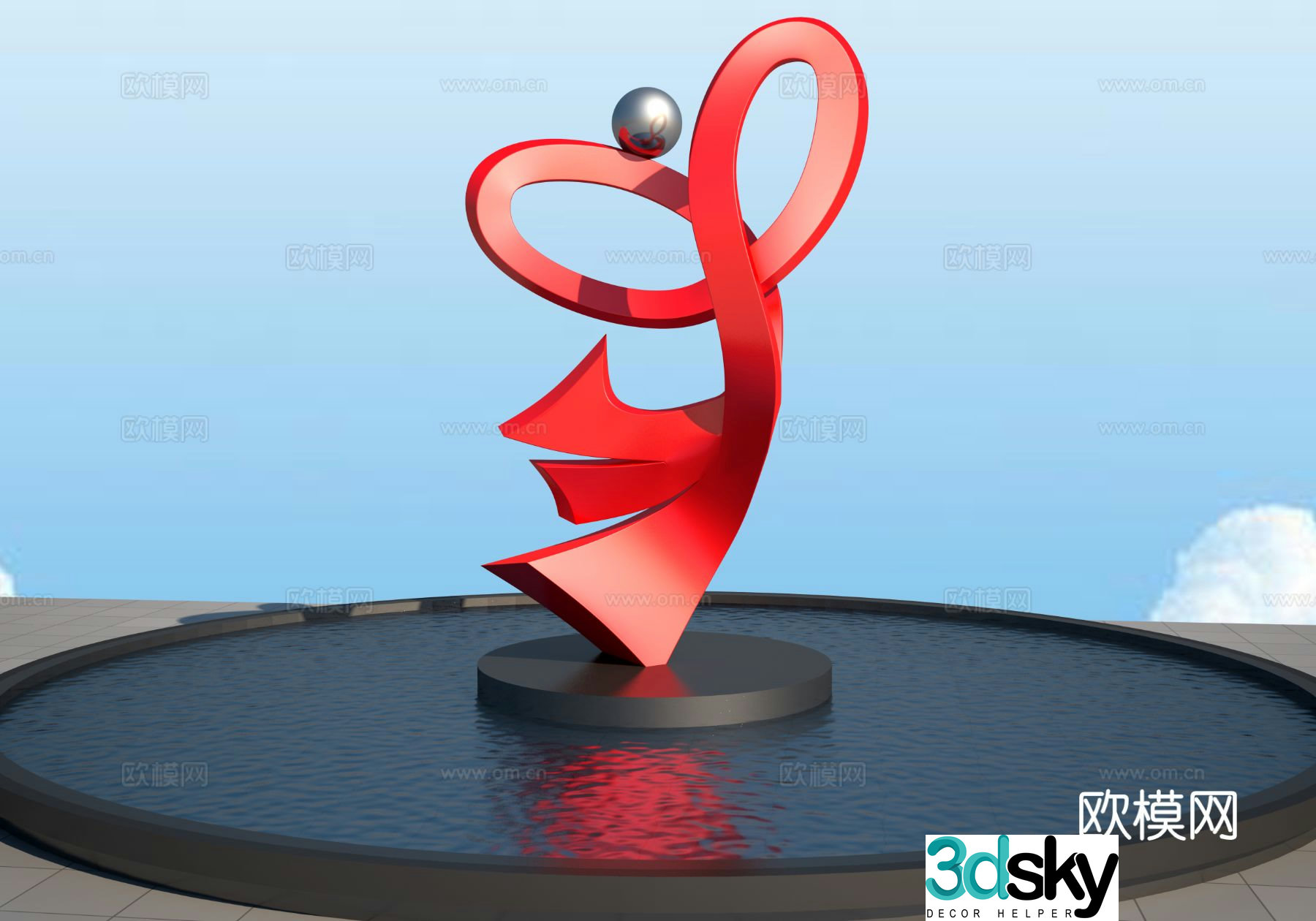 Red love ribbon sculpture 3d model