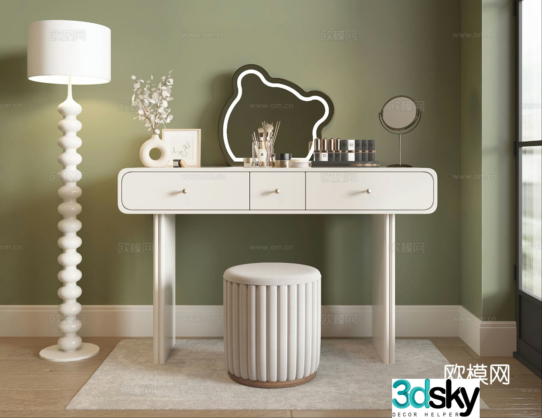 Cream style dressing table dressing table 3d model