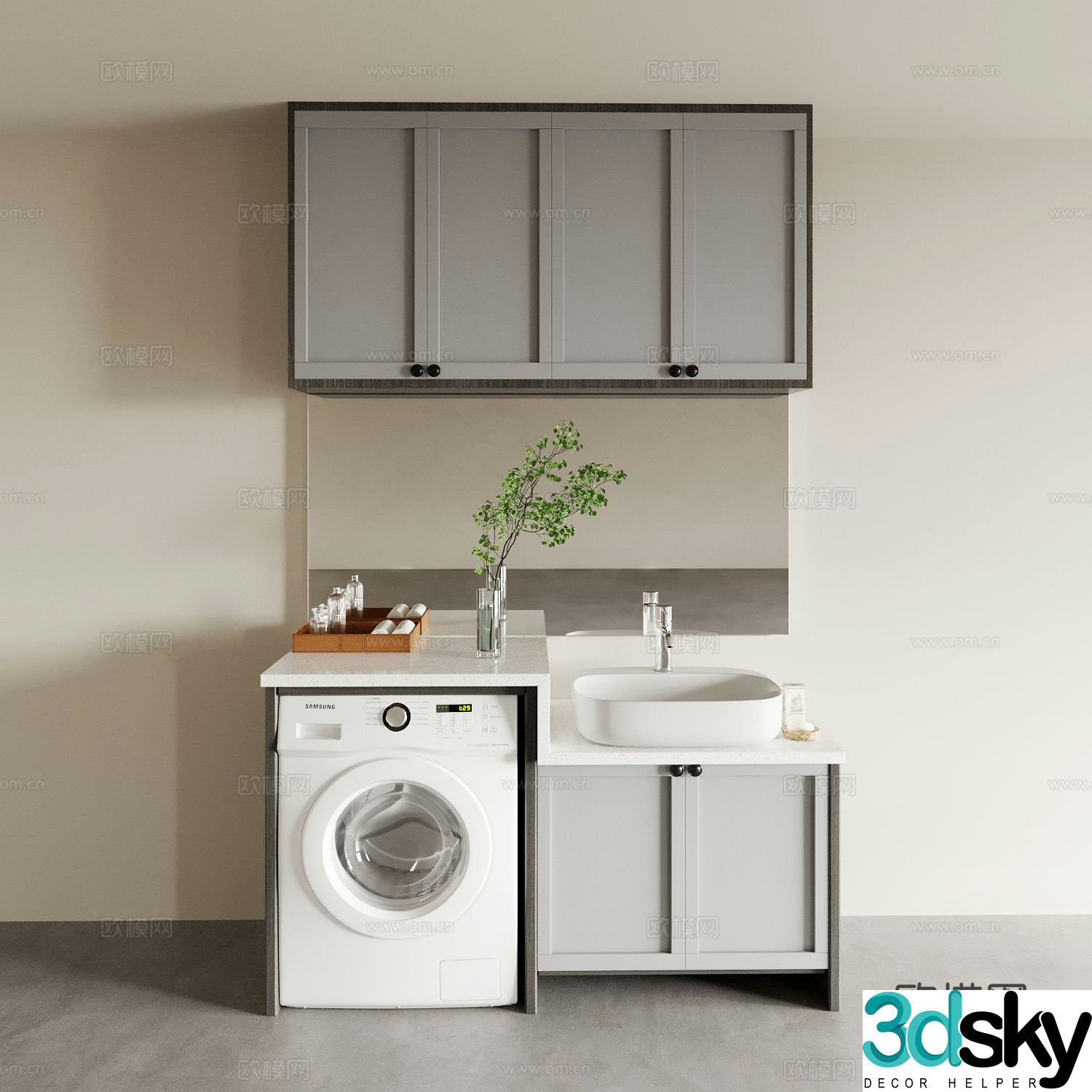 Modern balcony cabinet washing machine cabinet 3d model