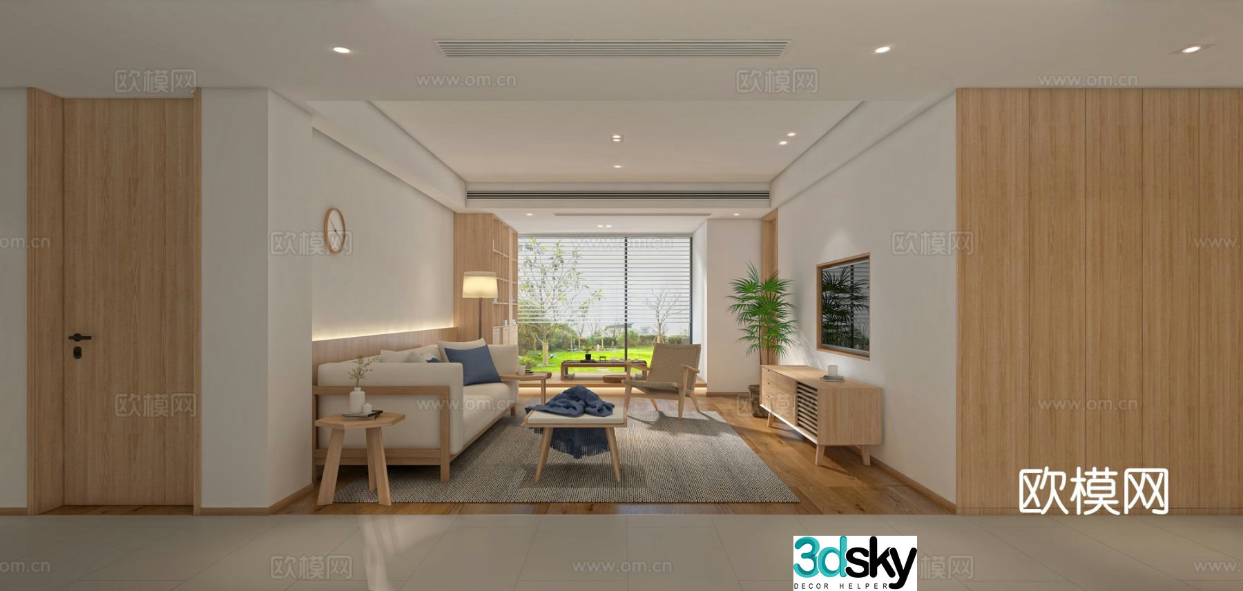 3D model of log style living room