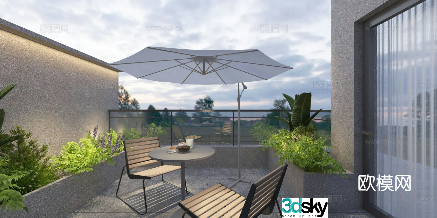 modern roof garden 3d model