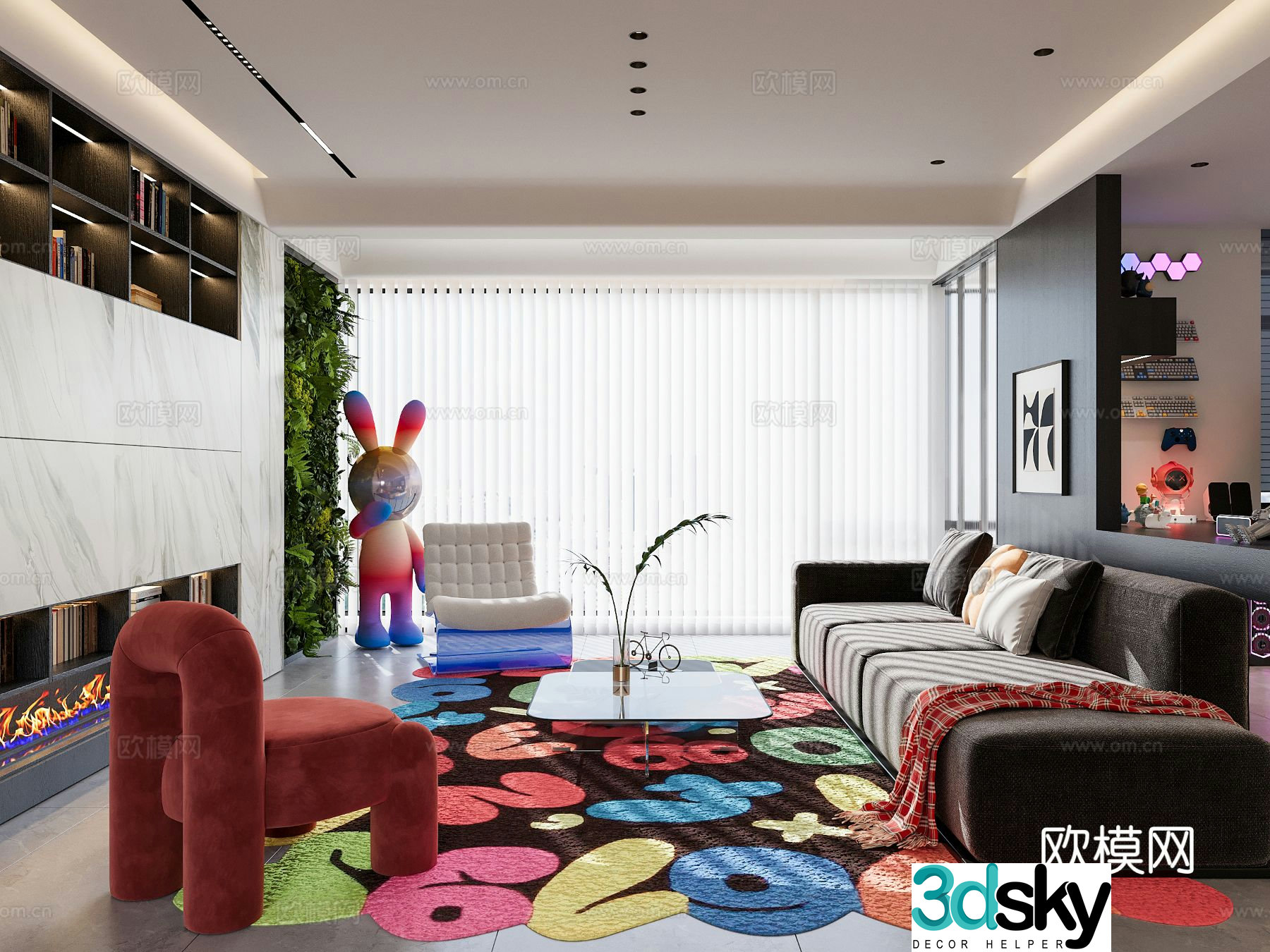 Memphis style living room 3d model