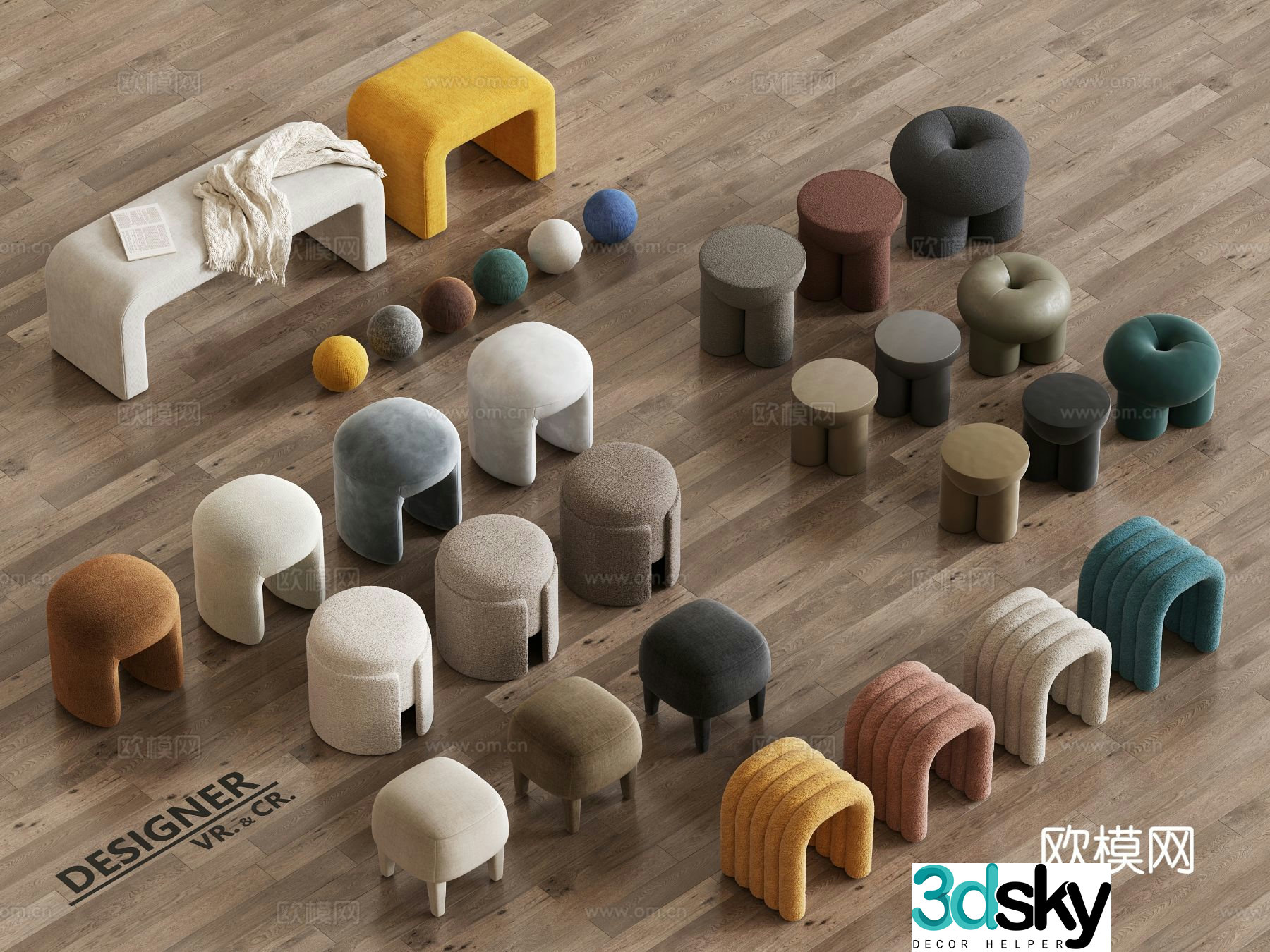 Modern stool low stool sitting stool round stool 3d model