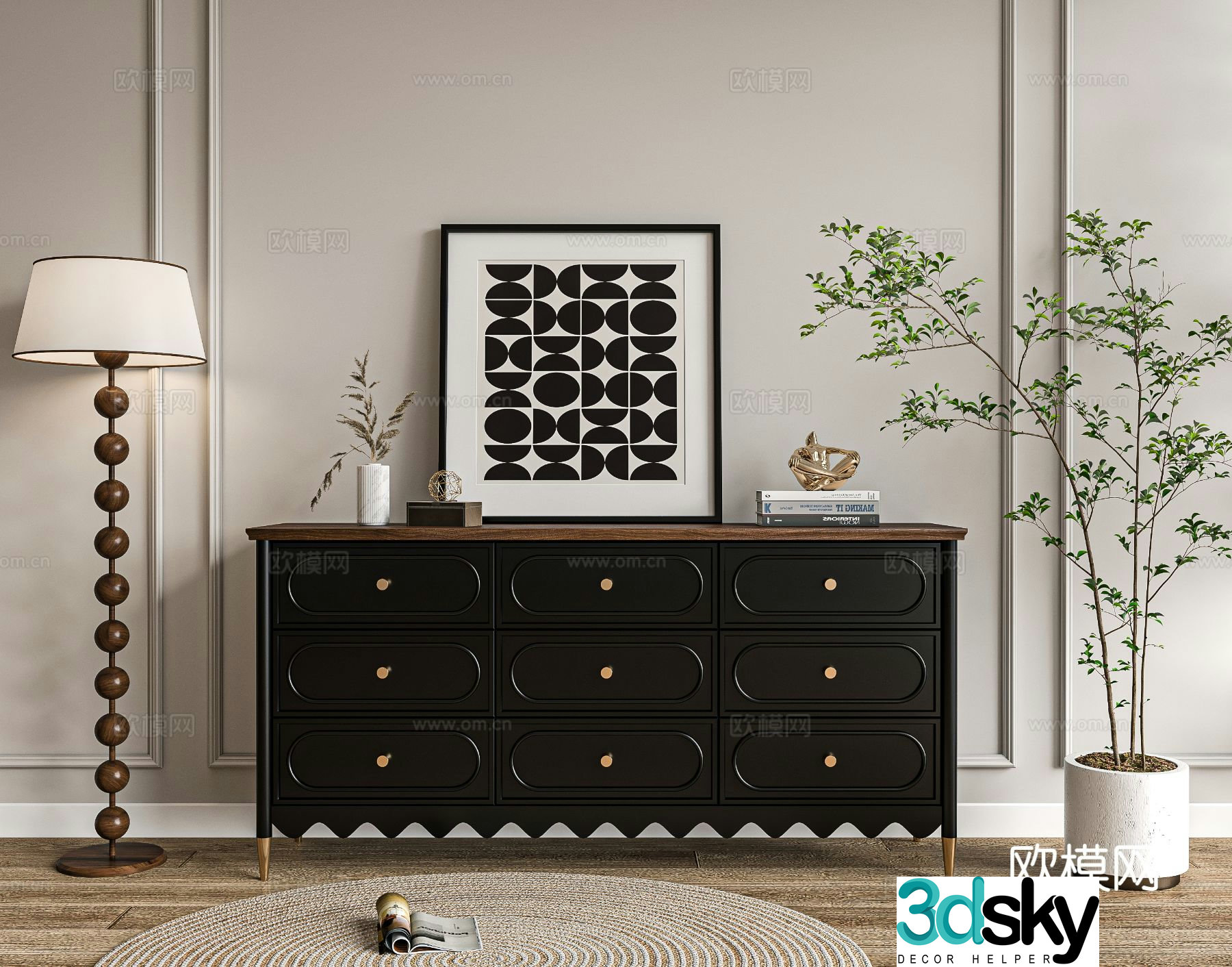 French retro entryway cabinet 3D model