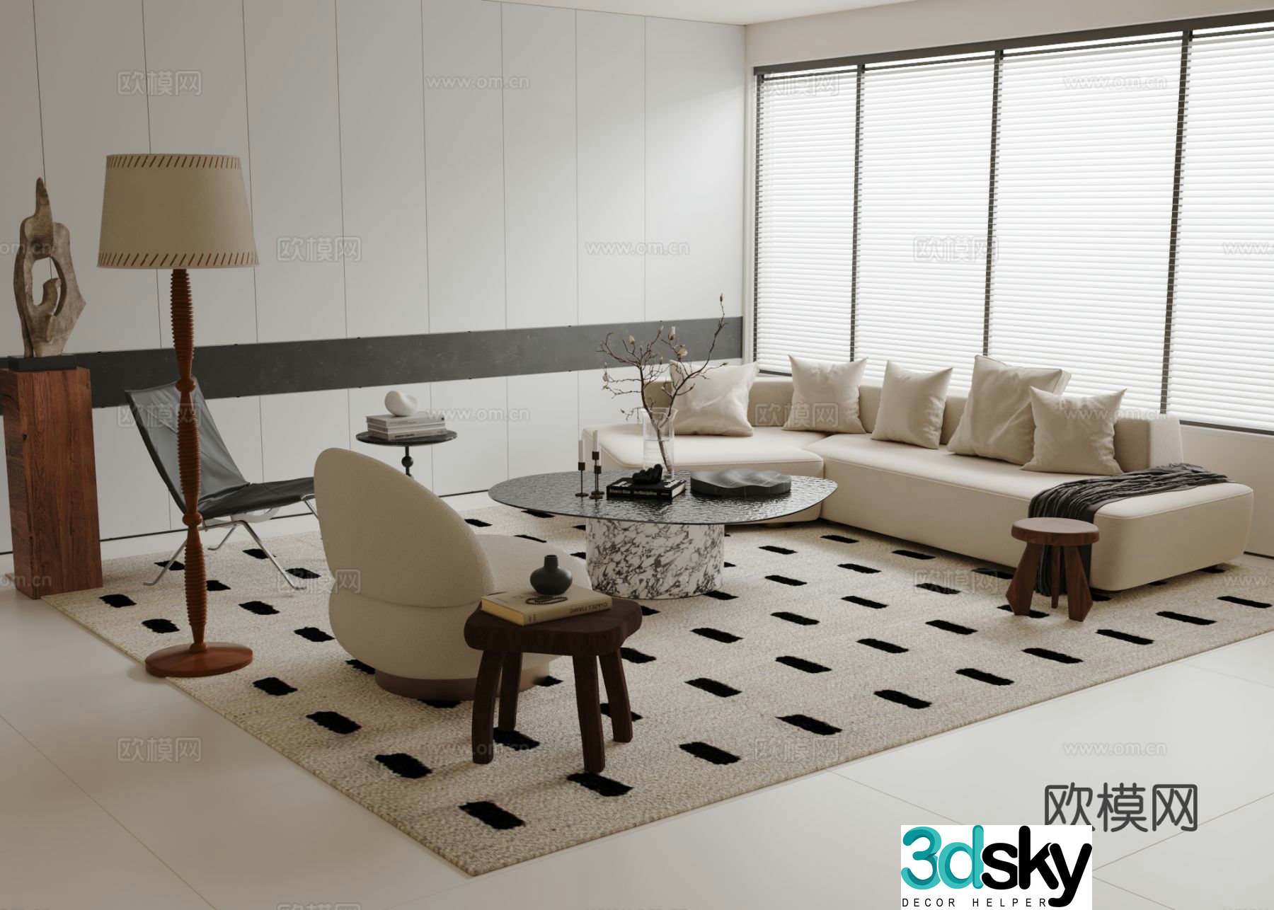 Cream style sofa modular sofa 3d model